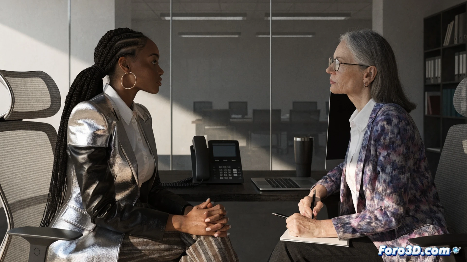 male mentor and female mentee standing in a modern open-office tech hub, mentor pointing at a glowing holographic network diagram showing contacts and career paths, mentee holding a tablet displaying a real-time feedback dashboard with upward trend metrics, mentor’s hand gesturing toward a 3D leadership framework projected above a collaborative worktable, sleek metal and glass surroundings, soft blue ambient light, visible code on a curved monitor behind them, cinematic photorealistic render, sharp focus on mentor’s protective stance and mentee’s attentive expression, action of strategic guidance unfolding, dramatic high-contrast lighting, ultra-detailed skin textures and reflective surfaces