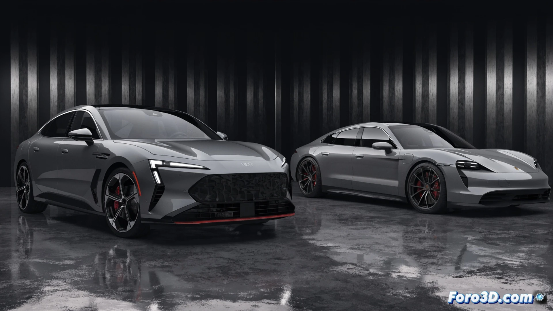 close-up of a sedan front bumper design being digitally scanned by a robotic arm with laser grid, while a transparent holographic overlay of a classic MG grille and a Porsche Taycan nose compete for alignment, engineering workstation showing CAD software with red plagiarism warning flags in background, dramatic workshop lighting casting sharp shadows on metallic surfaces, photorealistic technical illustration, hyper-detailed carbon fiber texture and chrome trim, motion blur on rotating scanner head, cinematic industrial atmosphere