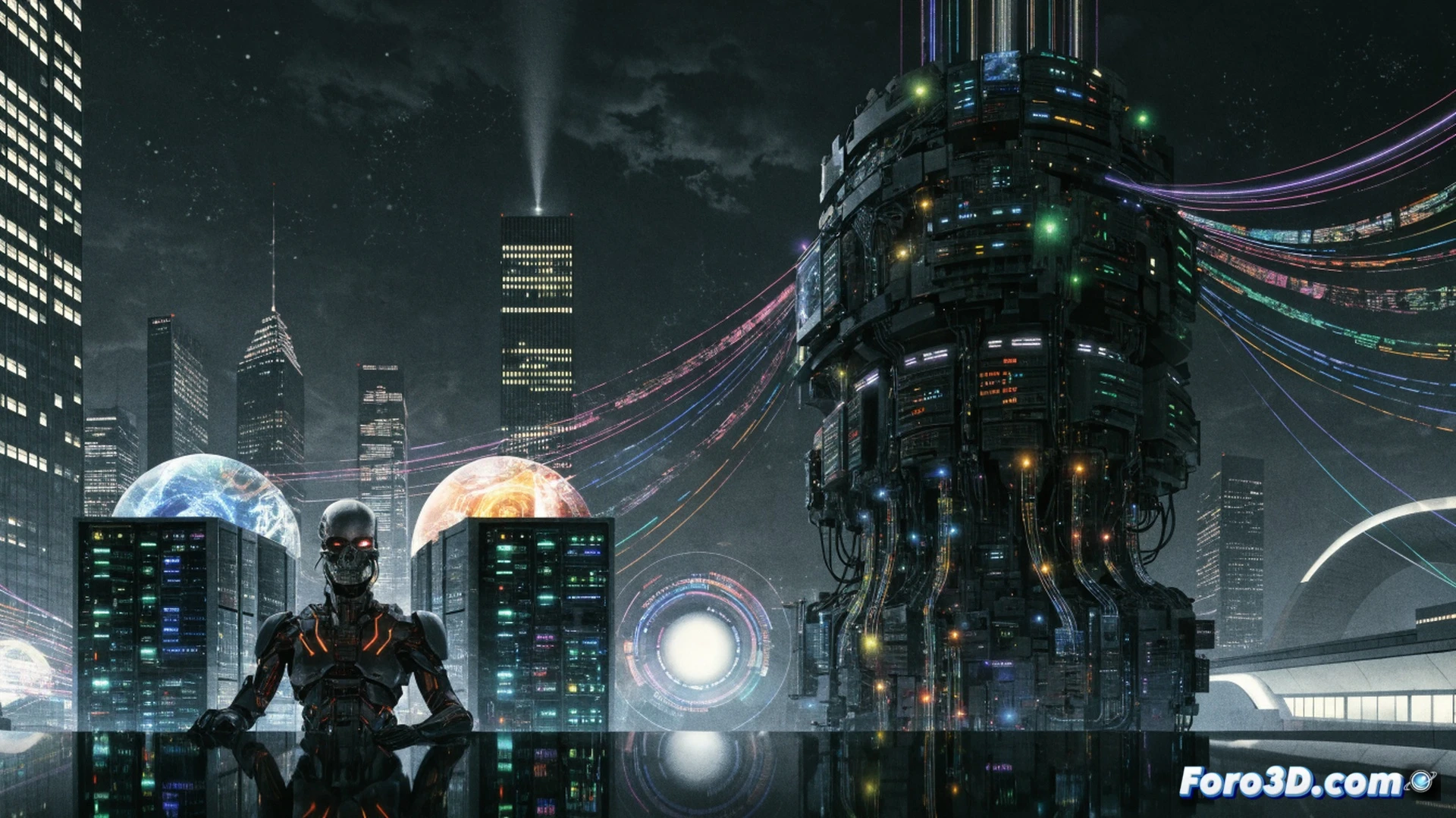 futuristic hacker navigating a neon-lit cyberspace cityscape, data streams flowing like liquid light around a cracked concrete alley, a hooded figure with neural interface cables protruding from a temple, hands hovering over a holographic keyboard, glitching augmented reality advertisements on rain-slicked walls, cybernetic implants glowing faintly blue, cinematic cyberpunk style, photorealistic render, dramatic chiaroscuro lighting, motion blur on passing hover vehicles, reflective wet surfaces, ultra-detailed urban decay, mist and steam rising from vents, dark purple and electric cyan color palette