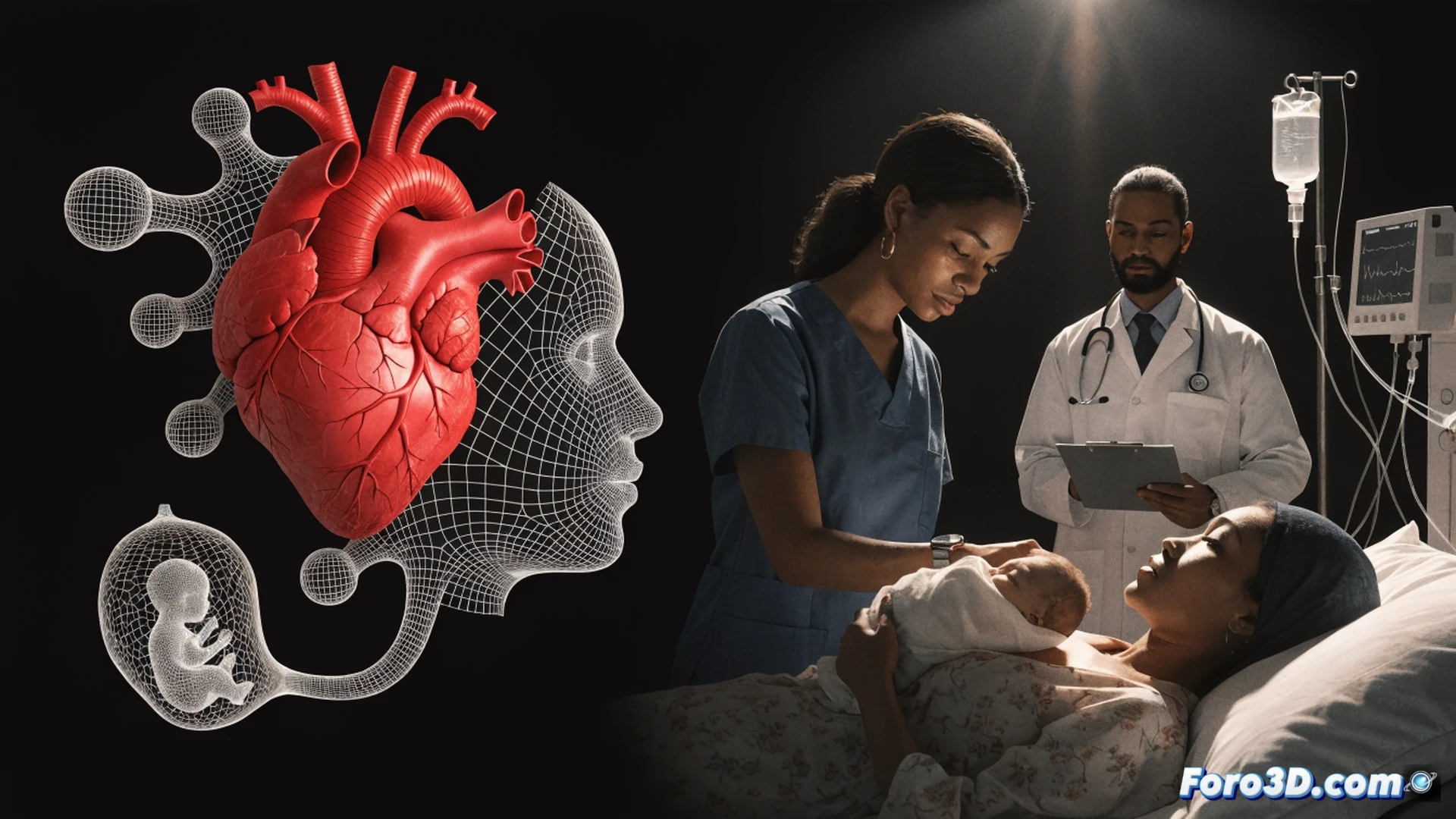 hospital maternity ward scene, NHS staff in scrubs monitoring multiple fetal heart rate monitors on a central screen, a midwife urgently adjusting an IV drip while another reviews a digital tablet showing patient data, medical equipment like infusion pumps and ultrasound machines in background, warm clinical lighting, photorealistic technical illustration, sense of urgency and systemic pressure, clean white walls with subtle NHS branding elements, realistic medical details, cinematic depth of field