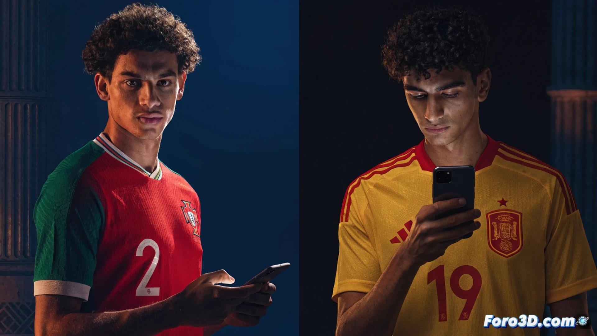 close-up of two smartphone screens side by side showing a social media notification interface, one screen displaying a message reading un placer with a blue checkmark, the other showing a name tag with a football jersey silhouette, fingers tapping the screen during the interaction, photorealistic technical illustration, soft studio lighting reflecting off glass, subtle motion blur on the tapping finger, ultra-detailed screen pixels and bezel shadows, clean minimal background, engineering visualization of digital communication process