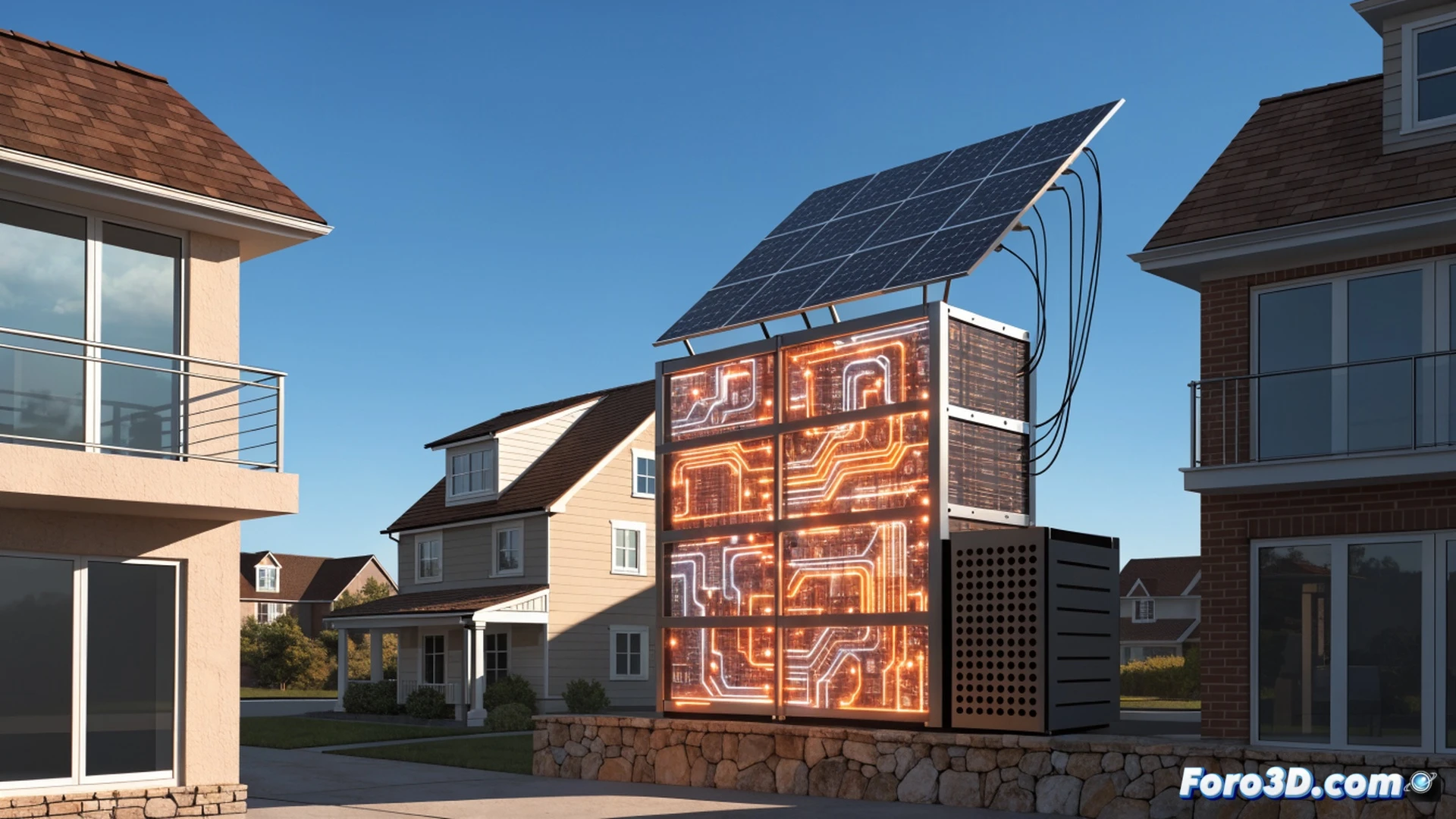 Modern suburban home exterior during installation of solar battery storage unit, technician connecting power cables to wall-mounted Tesla Powerwall system, digital energy monitor screen showing 673 MW capacity data, glowing status LEDs on battery array, sunlight hitting photovoltaic panels on roof, clean energy transition scene, photorealistic architectural render, cinematic lighting with warm sunset tones, copper wiring details, concrete foundation with mounting brackets, hyper-detailed industrial components, realistic shadows and reflections, technical engineering visualization