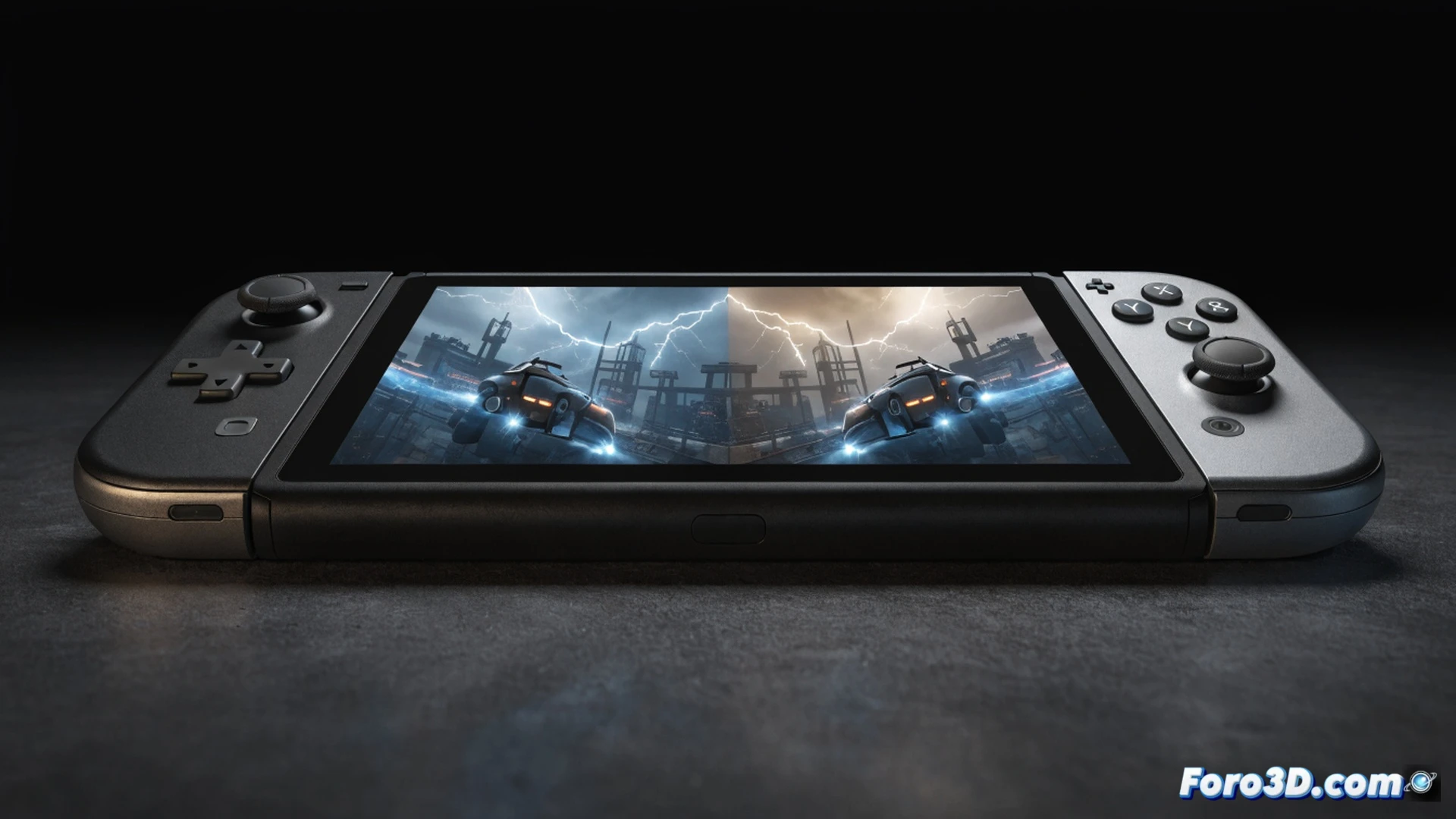 **Prompt para Recraft.ai:**

Nintendo Switch 2 prototype console displaying a fast-moving racing game on its Sharp LCD screen, side-by-side comparison with an older Switch showing visible ghosting trail on moving car, magnifying glass over pixel grid revealing crisp motion clarity, engineer holding a calibration tool near the display port, dark tech lab with oscilloscope showing refresh rate waveforms, cinematic technical illustration, photorealistic components, precise edge definition, cool blue ambient lighting, hyper-detailed circuit traces visible on exposed motherboard