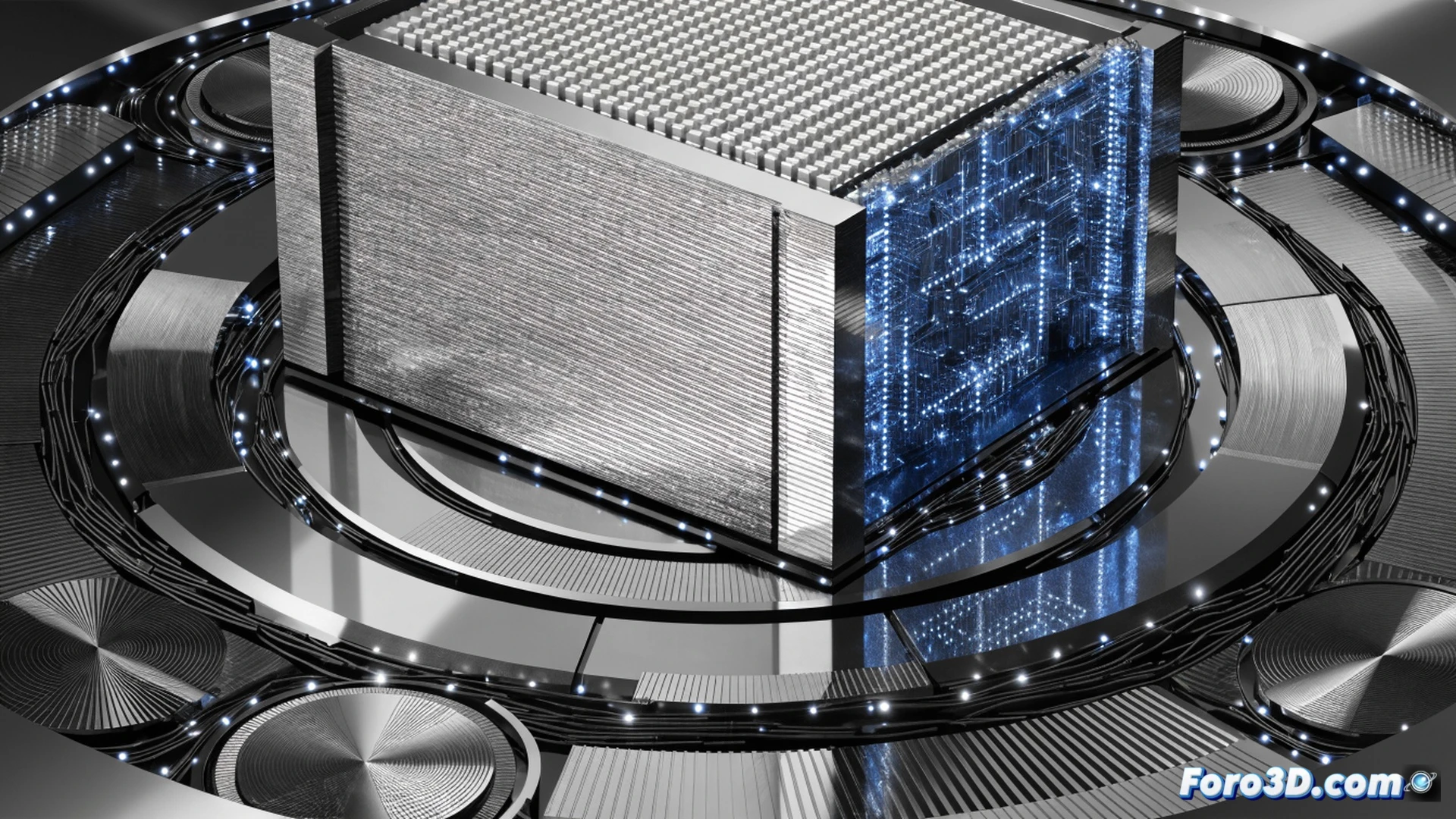SanDisk BiCS10 1TB 3D NAND wafer being examined under a scanning electron microscope, a robotic probe arm touching the chip surface while data transfer speeds are demonstrated through animated particle flows moving between stacked memory layers, glowing circuit traces visible on the silicon substrate, cinematic engineering visualization, dramatic blue and orange industrial lighting, ultra-detailed metallic textures, photorealistic technical render, macro lens perspective