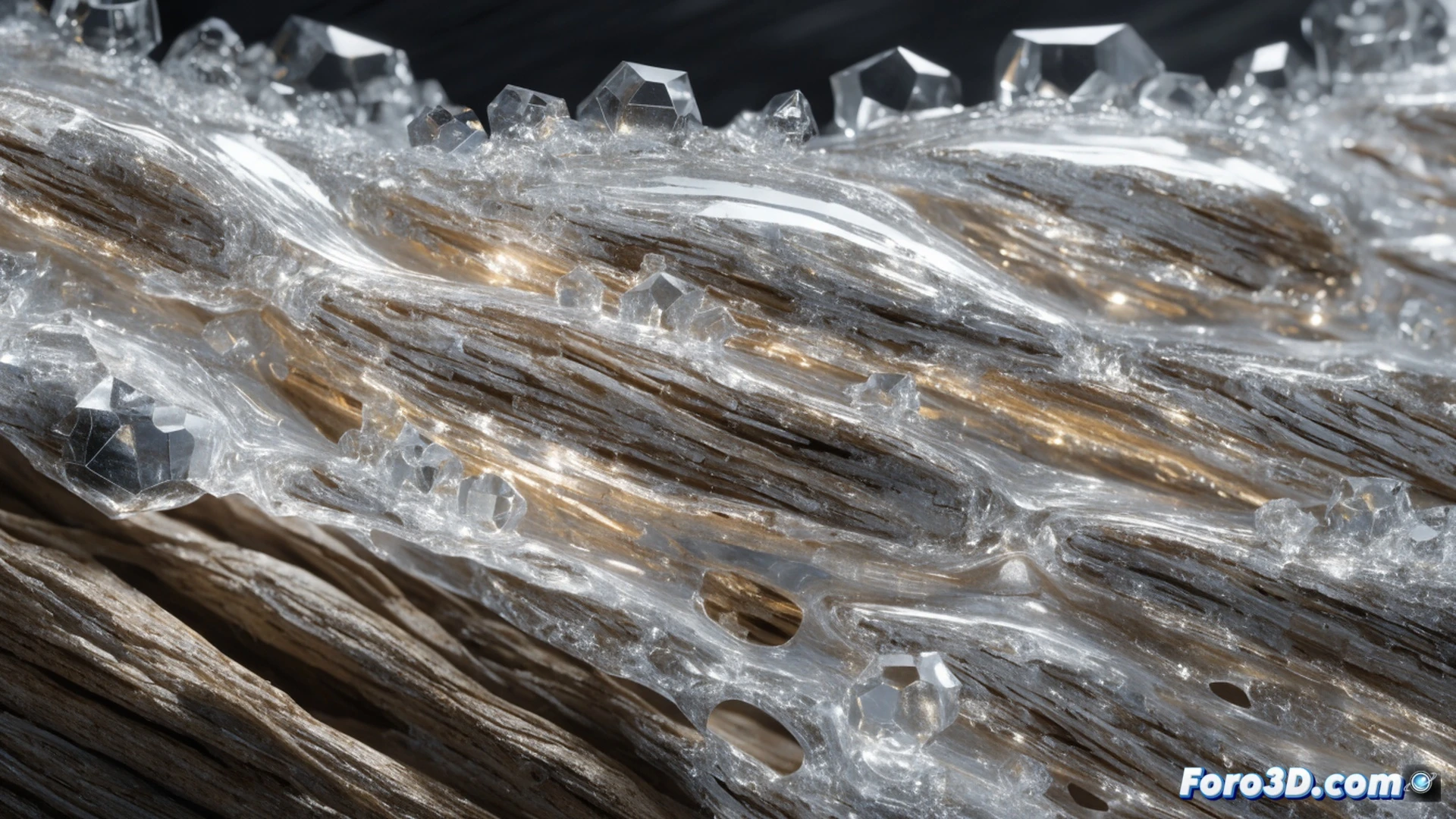 Madera tratada expuesta a llama directa durante prueba de resistencia al fuego, capa vítrea de silicato potásico formando barrera mineral sobre fibras de madera, burbujas microscópicas de gas atrapadas bajo superficie vítrea mientras calor intenso incide, sección transversal mostrando madera sana protegida por capa translúcida similar a vidrio, herramientas de laboratorio como mechero Bunsen y soporte metálico, ingeniería de materiales, visualización técnica fotorrealista, iluminación dramática con tonos anaranjados y azules, textura rugosa de madera contrastando con superficie lisa vítrea, ultra detalle en fibras carbonizadas y capa protectora intacta, estilo cinematic photorealistic technical illustration