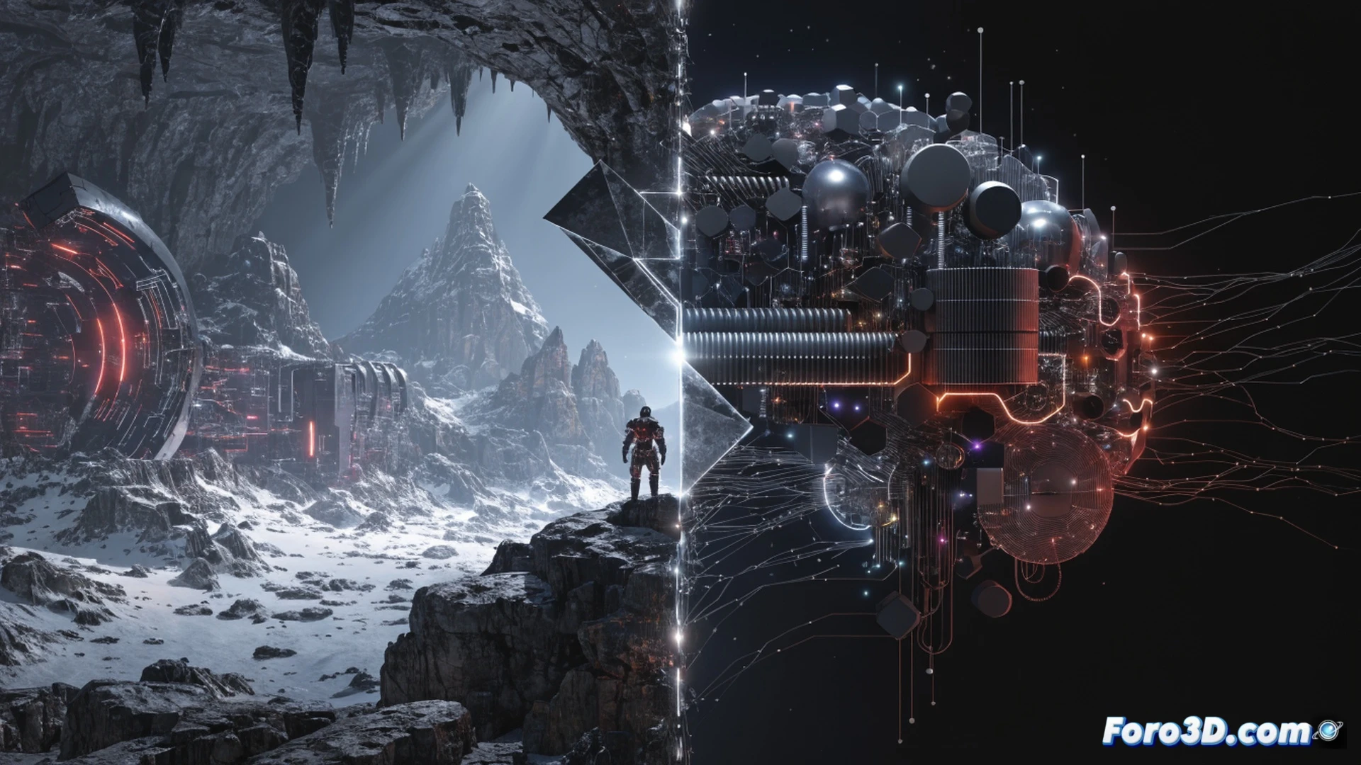 Game developer workstation with dual monitors showing a 3D character model and audio waveform editor, robotic hand adjusting vocal synthesis sliders while a digital voice waveform glows in real-time, floating holographic game assets being generated automatically, blue and orange neon lighting, photorealistic technical illustration, smooth motion blur on interface elements, reflective desk surface showing code snippets, cinematic studio lighting with dramatic shadows, ultra-detailed hardware and software controls