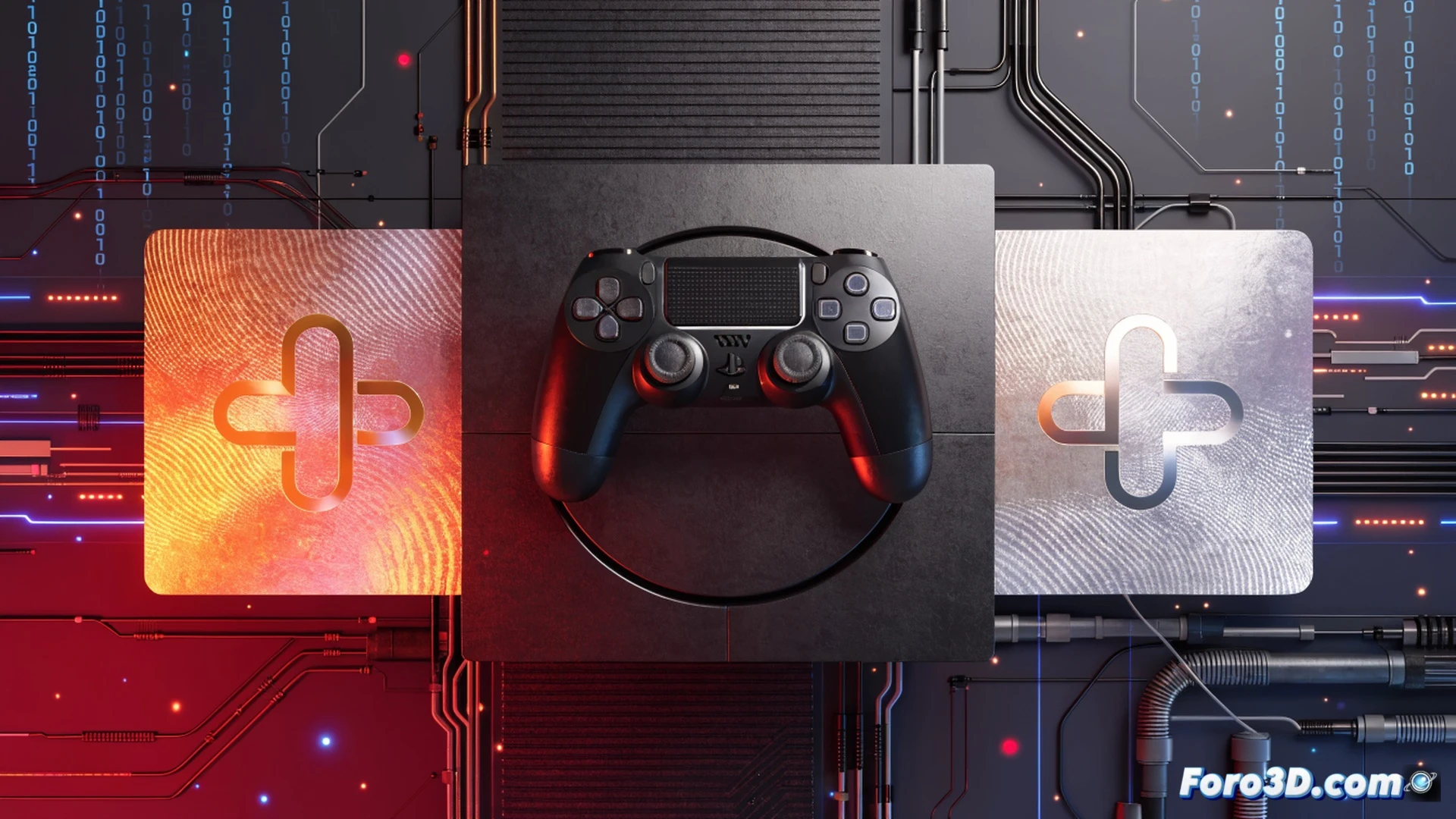 PlayStation Plus subscription card being stamped with a higher price tag by a robotic hand, while a gamer’s wallet visibly empties and coins drop onto a glowing console motherboard, service cost graphs rising in the background, holographic network cables pulsing with red warning signals, realistic technical illustration style, sharp metallic reflections, dramatic shadow play, photorealistic engineering visualization, process of price increase demonstration