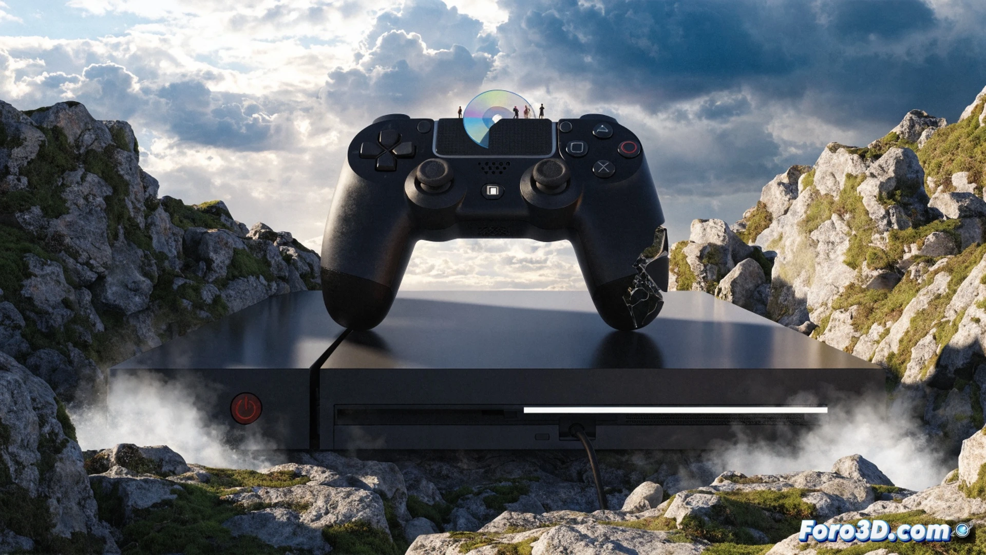 PlayStation 5 disc cases stacked on a conveyor belt entering an industrial shredder, blades cutting through plastic and paper, game discs cracking into fragments, sparks flying from mechanical gears, digital download icons floating above as smoke rises, burning police barricades in background, Beeple-style surrealist protest scene, cinematic photorealistic render, dramatic red and blue emergency lighting, ultra-detailed plastic shards and metallic debris, motion blur on spinning blades, glowing digital particles consuming physical media, dystopian industrial atmosphere, high-contrast shadow play, technical destruction visualization