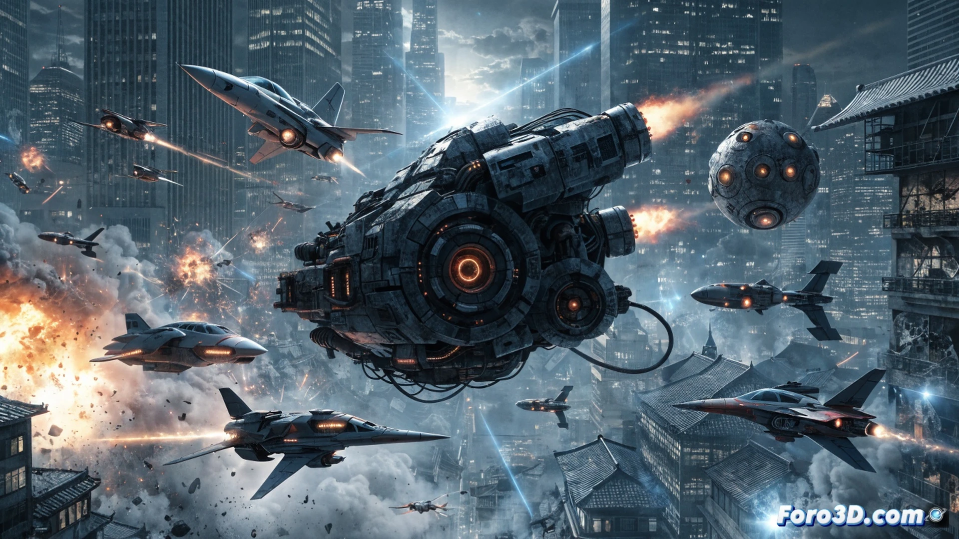 Star Fox spacecraft performing a barrel roll above a glowing Tokyo cityscape at night, Switch 2 console on a display stand showing the game’s title screen, PlayStation 5 and Xbox consoles placed lower on a retail shelf, glowing sales charts and bar graphs floating as holographic data overlays, motion blur trails from the ship, neon reflections on metallic hardware, cinematic technical visualization, dramatic spotlighting on the Nintendo hardware, photorealistic engineering render, ultra-detailed console ports and cooling vents