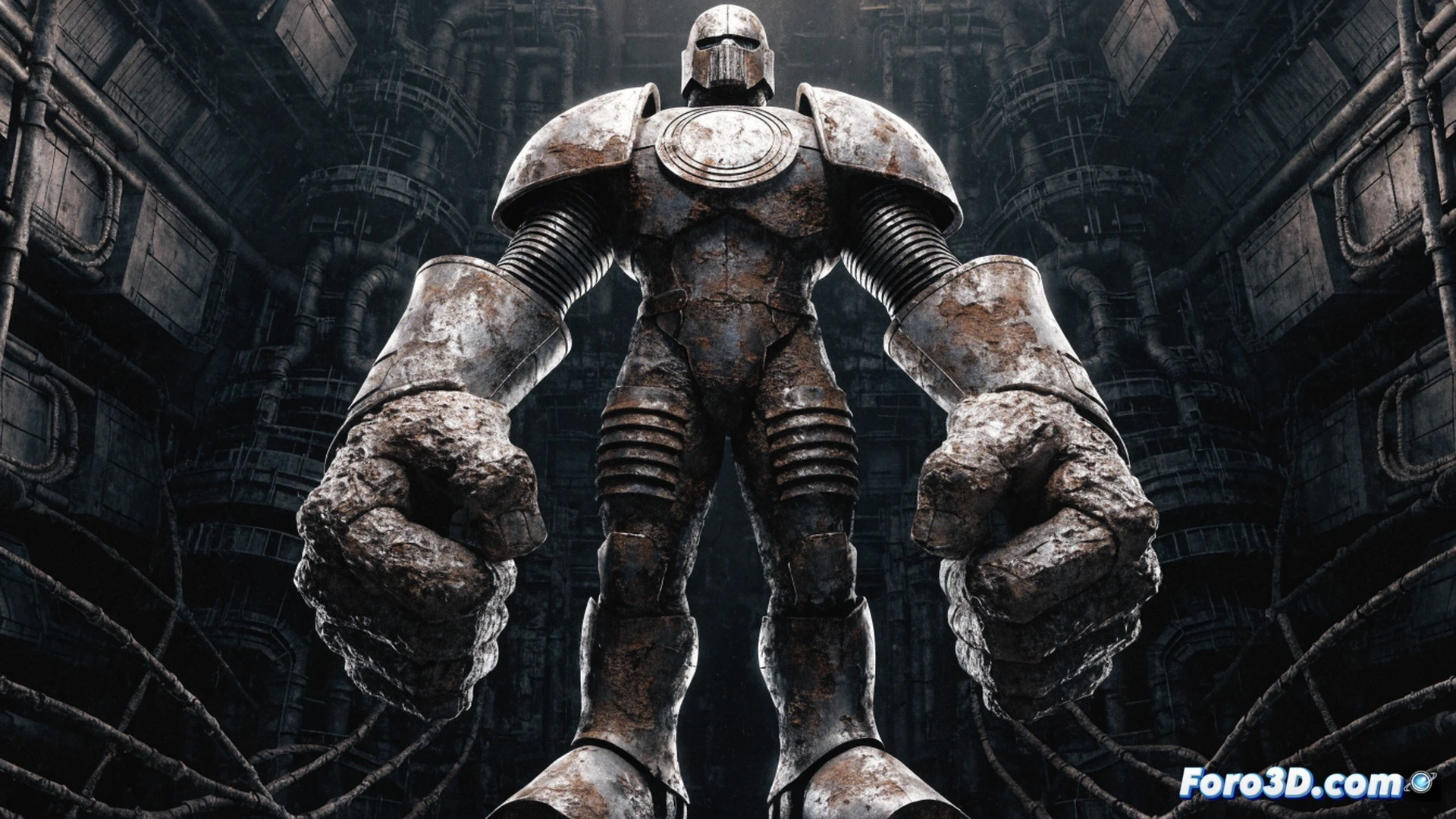 Steel Sterling superhero crushing a mechanical robot villain with metallic fists inside a 1940s comic book printing press, vintage printing cylinders and ink rollers surrounding the action, dust particles floating in dramatic spotlight, cracked steel armor showing rust and wear, golden age comic art style mixed with photorealistic industrial decay, broken gears and scattered printing type blocks on the floor, cinematic low angle shot, dramatic chiaroscuro lighting, oxidized metal textures, ultra-detailed mechanical components, vintage printing machinery in background, technical illustration aesthetic