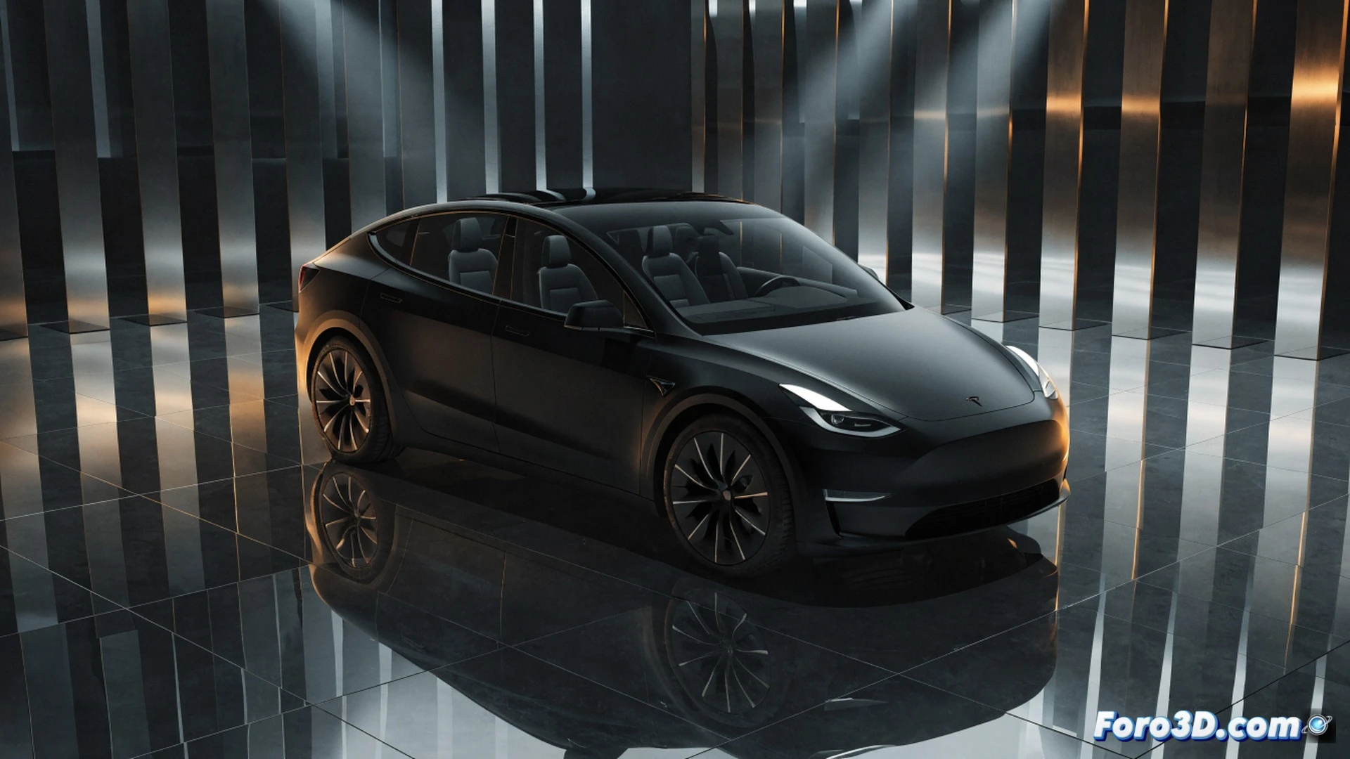 Tesla Model Y alargado en línea de producción, chasis extendido con tercera fila de asientos ensamblándose mediante brazos robóticos, batería estructural visible bajo el piso mientras módulos de suspensión son ajustados, comparación dimensional con un Model X parcialmente desmontado al fondo, demostrando canibalización de espacio interior, estilo cinematic photorealistic, iluminación industrial blanca, metales pulidos y cables de alta tensión, acción de ensamblaje en progreso, ingeniería automotriz detallada