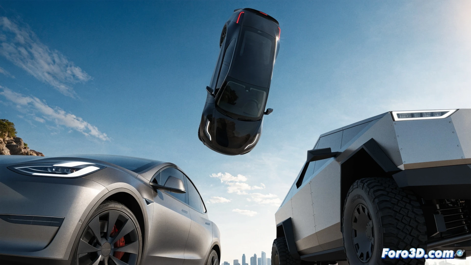 Tesla assembly line showing white Model Y bodies moving through automated robotic welding stations, sparks flying from multiple robotic arms during chassis joining process, holographic display showing 480k delivery milestone with upward trend graph, engineers in protective gear monitoring real-time battery diagnostics on transparent touchscreens, autonomous driving sensor array being tested on vehicle with lidar beams scanning, photorealistic cinematic engineering visualization, cool blue and orange industrial lighting, high contrast metallic surfaces, motion blur on moving parts, ultra-detailed mechanical components