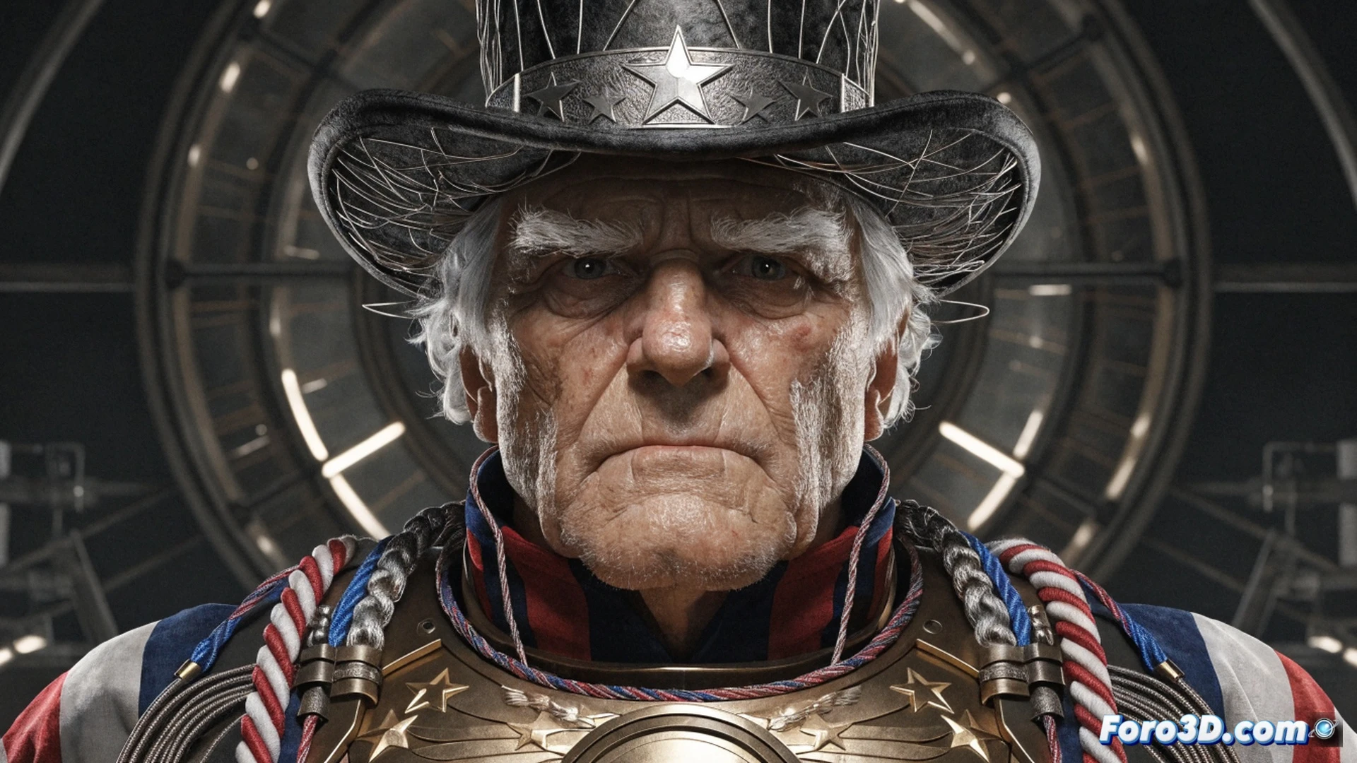 Elderly superhero Uncle Sam in star-spangled suit and top hat floating above a vintage printing press, patriotic spirit energy radiating from his chest while glowing comic pages scatter around him, vintage 1940s comic book art style with faded ink textures, dramatic golden-hour lighting casting long shadows across the press machinery, ink splatters frozen mid-air as if suspended in time, photorealistic technical illustration with visible paper grain and halftone dots, cinematic composition showing the character fading into translucent ghost-like form while mechanical gears of the press continue moving, nostalgic sepia undertones with red and blue highlights