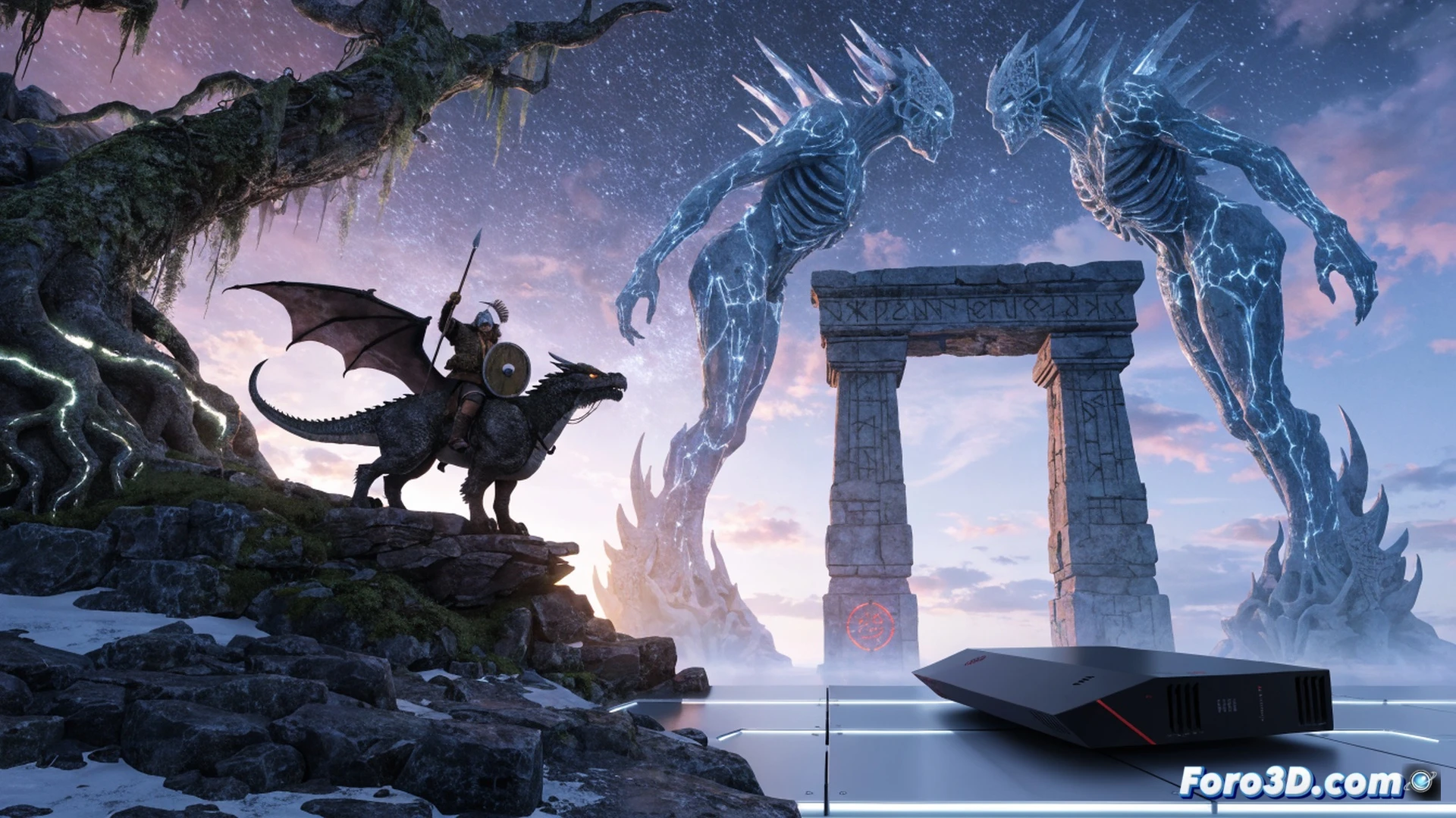 Valheim viking village during sunset, a wooden longhouse under construction, player character holding a stone axe and standing next to a raised price tag made of wood planks, digital wallet icon floating above the price tag, coin particles falling into a coin chest, upgrade hammer glowing with blue light, cinematic game engine screenshot style, volumetric lighting through pine trees, realistic medieval Scandinavian architecture, high-contrast dramatic shadows, photorealistic survival game visualization