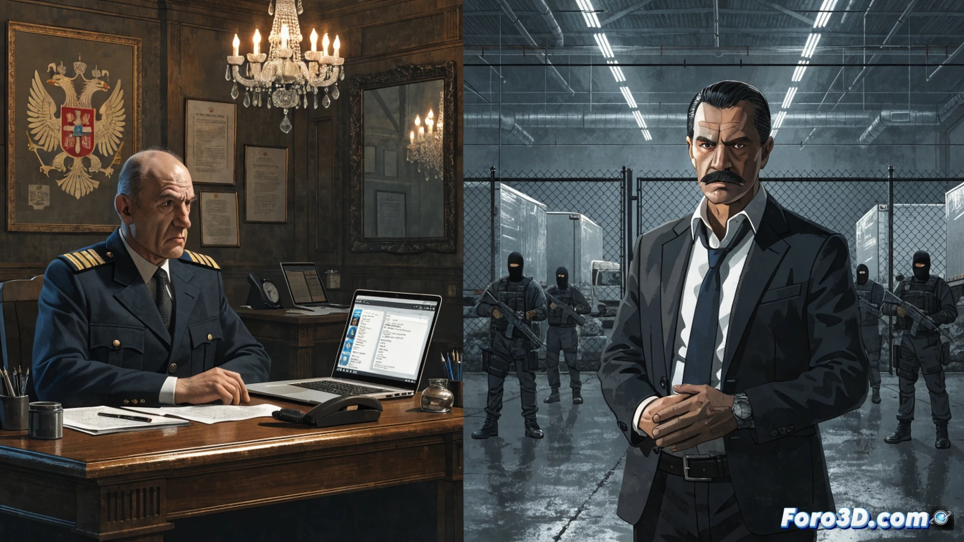 dark concrete police station interior at night, a uniformed police chief shaking hands with a shadowy figure in a suit, a bloodstained evidence folder on the desk between them, a broken badge lying on the floor, while a journalist s camera flash illuminates the scene from a corner, cinematic photorealistic style, dramatic low-key lighting, deep shadows, metallic handcuffs and a silenced pistol visible on the chair, institutional green walls peeling, surveillance camera on the ceiling with a dead red light, ultra-detailed textures, noir crime atmosphere, tense action frozen in time