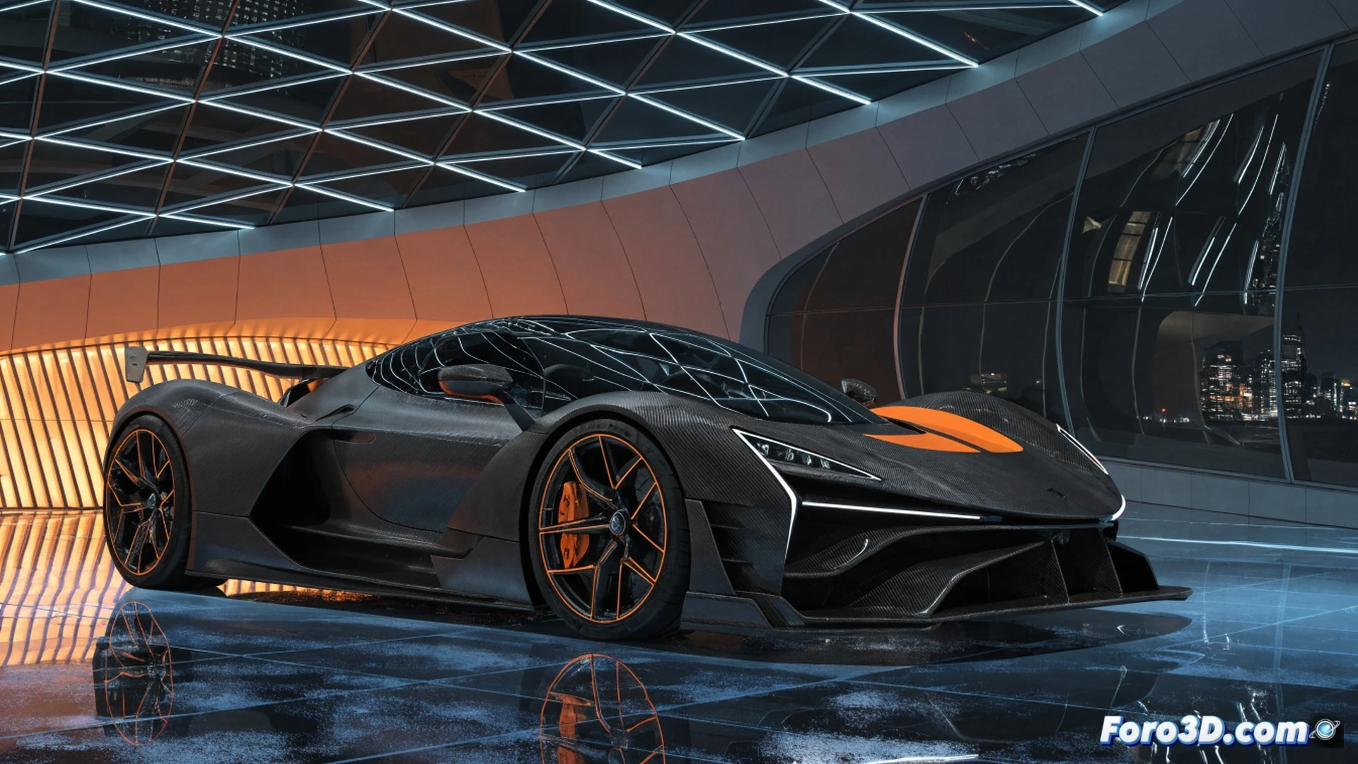 Zenvo Aurora hypercar rear wheel spinning at full throttle on a wet Singapore street, V12 hybrid engine bay exposed with glowing carbon fiber and titanium exhaust pipes, heat waves distorting air above the engine, torque vectoring system visible through transparent chassis panel, cinematic engineering visualization, rain droplets vaporizing on hot exhaust manifolds, dramatic neon reflections from city lights on polished metallic surfaces, motion blur on spinning rims, brake calipers glowing red from friction, ultra-detailed mechanical components, photorealistic technical render