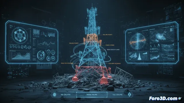 Análisis forense 3D del colapso de una torre móvil