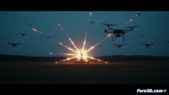 Colisión de drones de espectáculo: luces que chocan