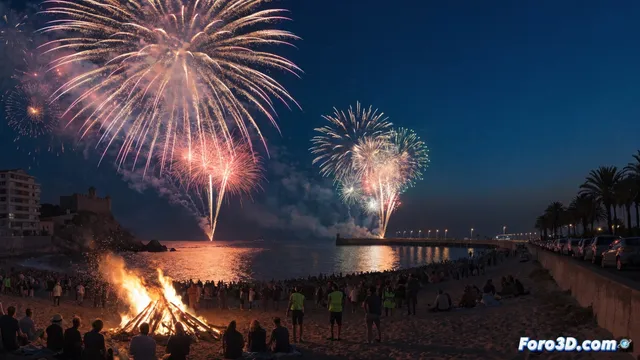 Cullera recibe el verano con fuegos artificiales y hoguera inclusiva
