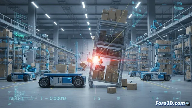 Reconstrucción 3D del choque en nave logística robotizada