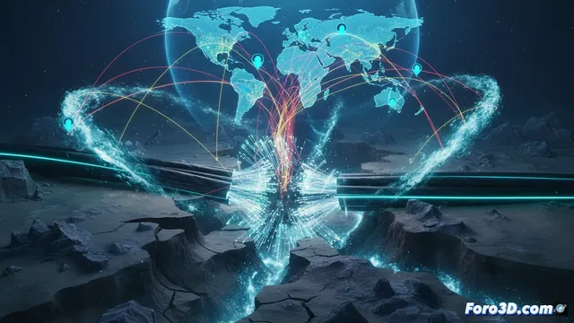 Simulación 3D del colapso submarino de fibra óptica y su impacto global