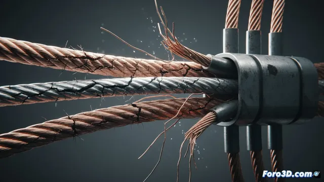 Vibración en cables: fatiga y fallo estructural visible en 3D
