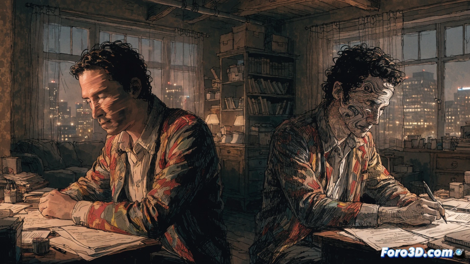 Rotoscopia digital en acción, agente encubierto con escáner ocular parpadeante bajo capa holográfica distorsionada, rostro de Keanu Reeves fragmentándose en píxeles mientras la Sustancia D corroe su identidad, manos temblorosas sosteniendo una jeringa y un monitor de vigilancia con líneas de código verde, fondo de laboratorio oscuro con servidores y cables, estilo cinematic noir techno-thriller, iluminación de claroscuro azul y neón rojo, partículas de datos flotando, textura de pintura al óleo digital, photorealistic technical illustration con pinceladas visibles