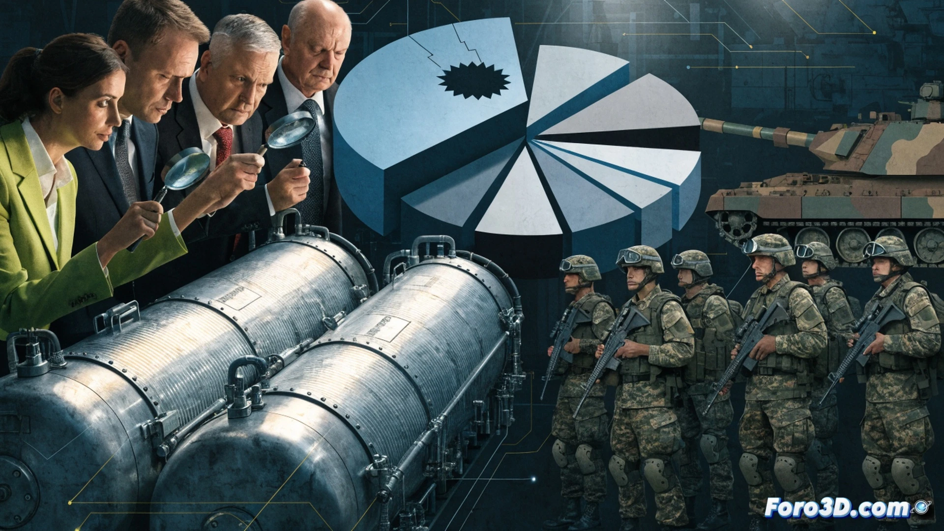 German military budget documents spread across a conference table, a politician s hand pointing at a highlighted price discrepancy for tank fuel systems, a calculator and cost-analysis software visible on a laptop screen showing inflated euro figures, a shadowy silhouette of a Leopard 2 tank in the background, photorealistic technical illustration, dramatic overhead lighting casting sharp contrasts, papers with red underlines marking unjustified costs, realistic office setting with engineering blueprints, cinematic composition emphasizing scrutiny and inefficiency.