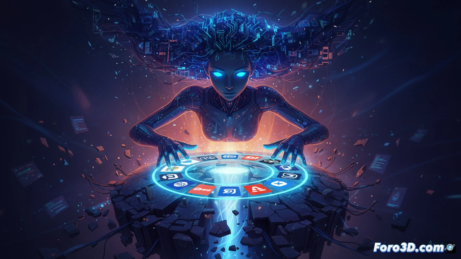 Isometric technical illustration showing a glowing globe-shaped web network, ten oversized portal icons dominating the center while dozens of smaller websites fade into gray shadow at the edges, a stylized robot hand with Yandex branding reaching only toward the top ten bright nodes, leaving the dimmed smaller sites untouched, digital connection lines breaking and dissolving from ignored pages, cinematic engineering visualization with metallic blue and orange interface lighting, translucent data streams flowing exclusively into the large portals, photorealistic 3D render, dramatic contrast between illuminated major sites and darkened minor ones, clean geometric composition