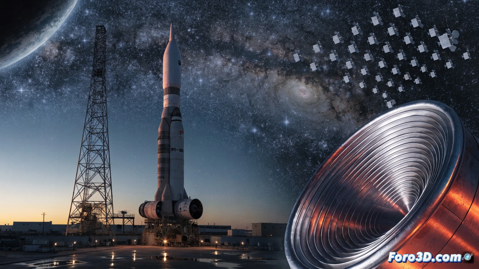 Groundbreaking scene of a grounded Atlas V rocket engine cross-section, exposed RD-180 motor with disconnected fuel lines, engineers inspecting the empty Russian-made combustion chamber, nearby a partially assembled Ariane 6 engine with European flags, delayed satellite deployment timeline projected on a holographic screen, technical engineering visualization, cold industrial lighting, metallic surfaces with grease stains, photorealistic render, dramatic shadows highlighting mechanical complexity, stalled launch process