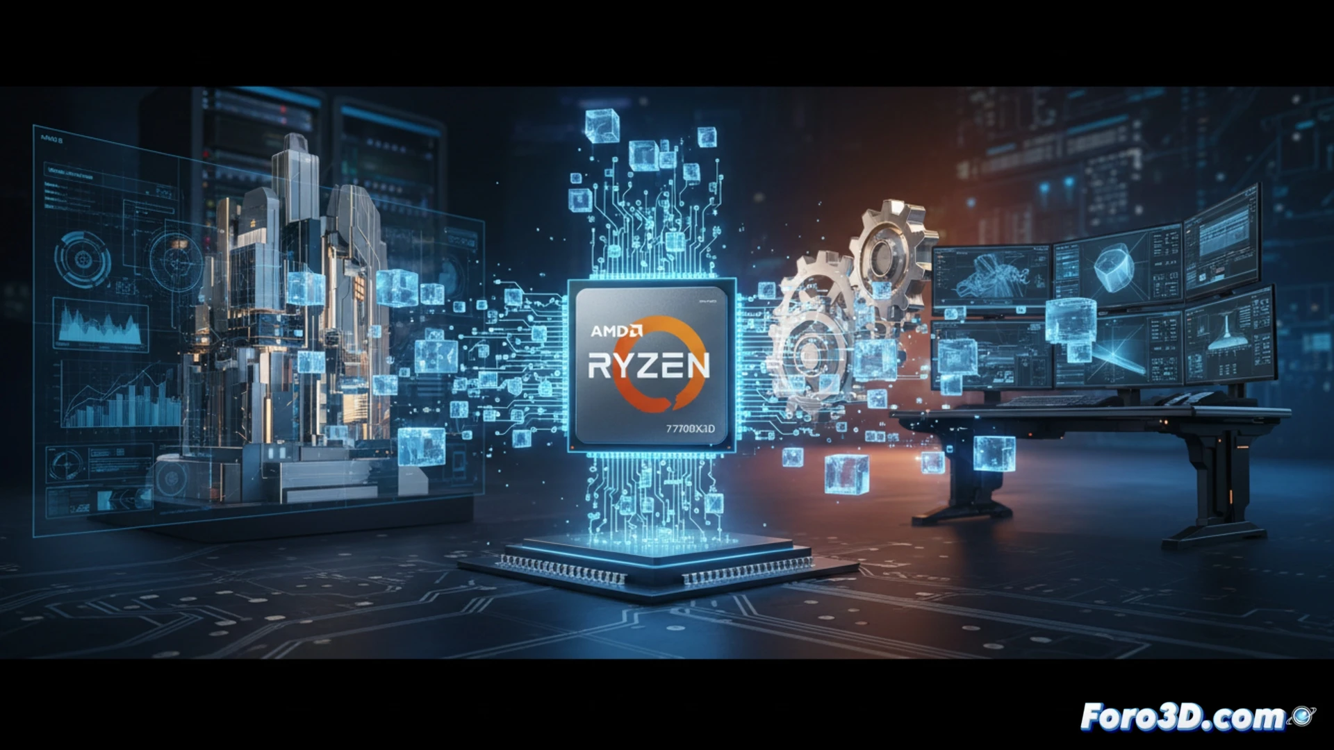 Procesador AMD Ryzen 7 7700X3D sobre placa base AM5 con disipador y memoria RAM