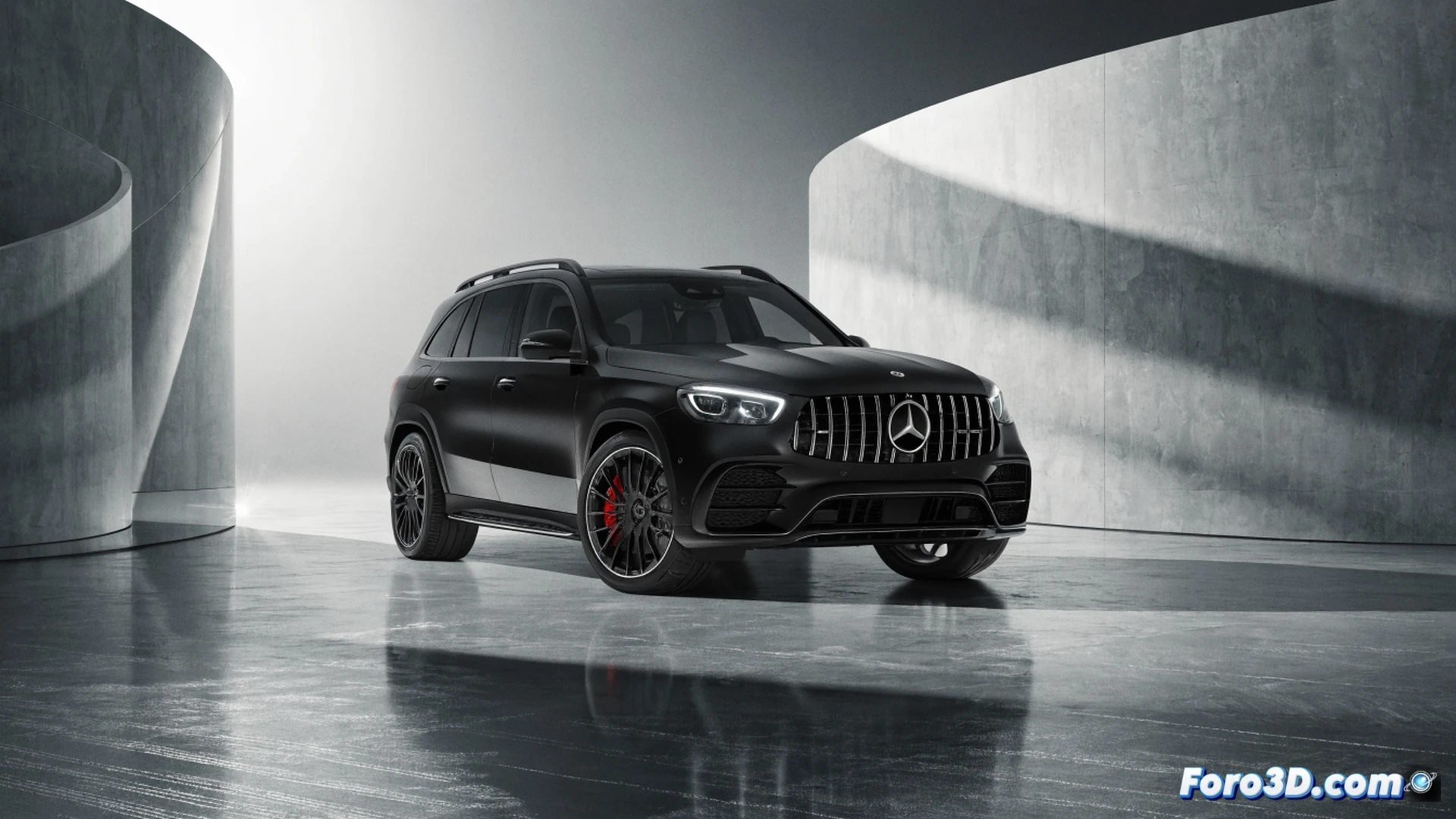 midnight blue AMG GLS 63 S launching from a drag strip, massive 23-inch alloy wheels spinning with smoke, V8 biturbo engine cutaway glowing red hot under hood, suspension compressing under 612 hp torque, family seats visible through tinted windows while aerodynamic airflow wraps around body, cinematic engineering visualization, dramatic low-angle shot, carbon-ceramic brake discs glowing orange, realistic motion blur on 4.2-second acceleration, photorealistic technical render