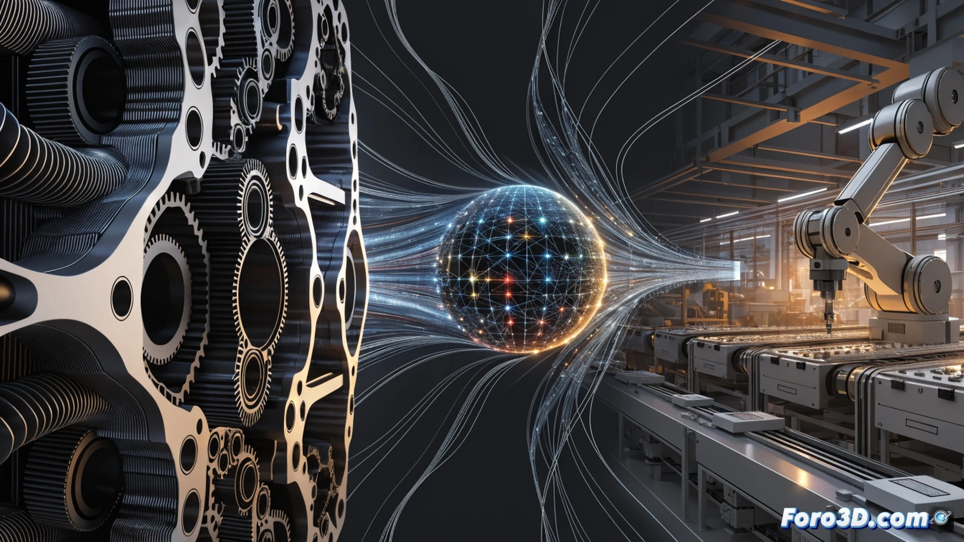 industrial data center merging with additive manufacturing production line, holographic market graphs floating above 3D printers, robotic arm placing a finished medical implant onto a conveyor belt, glowing blue data streams connecting server racks to printing nozzles, engineers monitoring digital twins on transparent touchscreens, photorealistic engineering visualization, cool steel and neon cyan lighting, hyperdetailed nozzle depositing titanium alloy layer by layer, cross-section of a printer showing real-time temperature gradients, cinematic depth of field, clean futuristic factory aesthetic