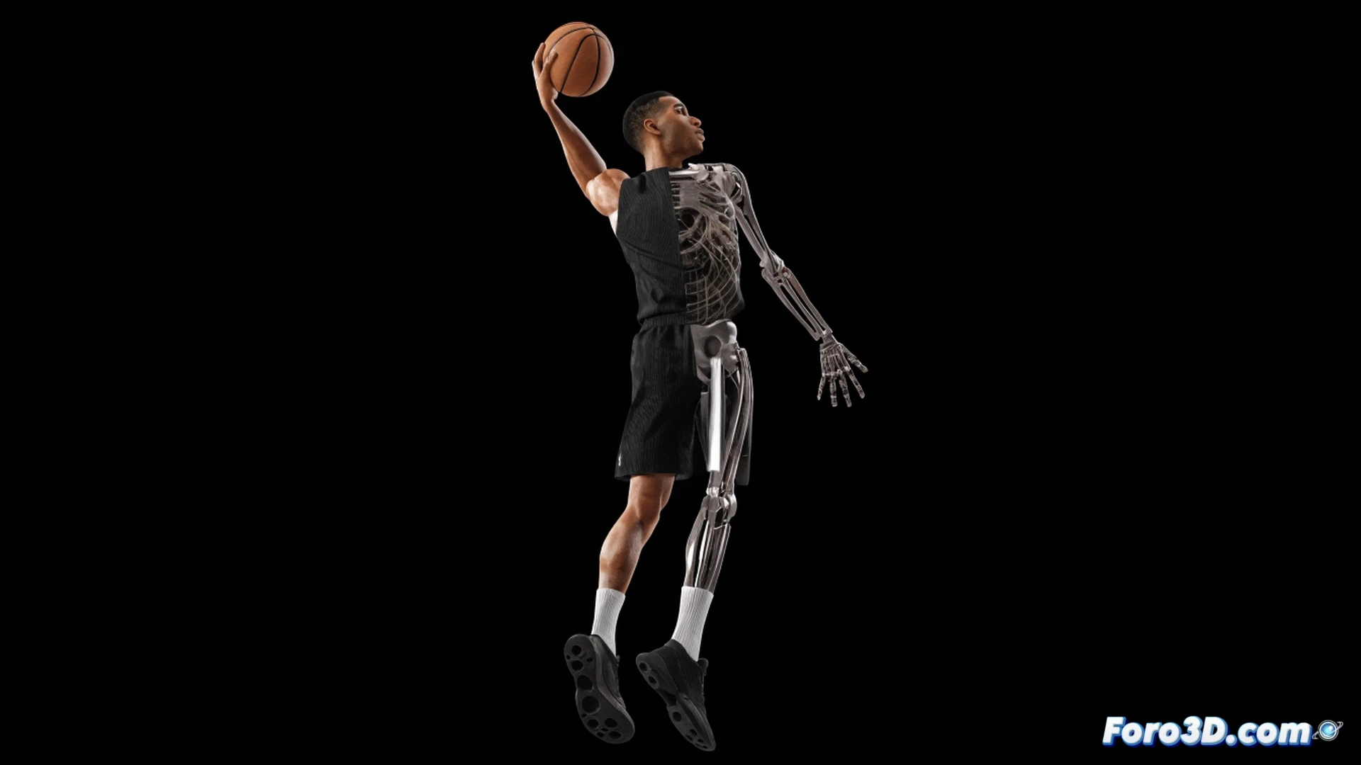 biomechanical analysis of Devin Booker mid-jumpshot, golden ratio lines tracing his shooting arc from foot plant to release point, wireframe skeleton overlay showing hip rotation and shoulder alignment, high-speed camera rigs capturing motion from three angles, basketball rotating with visible seam trajectory, court floor with detailed force plate sensors glowing under his pivot foot, cinematic engineering visualization, photorealistic technical illustration, dramatic arena lighting with rim light on muscles, ultra-detailed skin texture and jersey fabric, motion blur in sweat droplets, glowing kinematic chain annotations floating in space