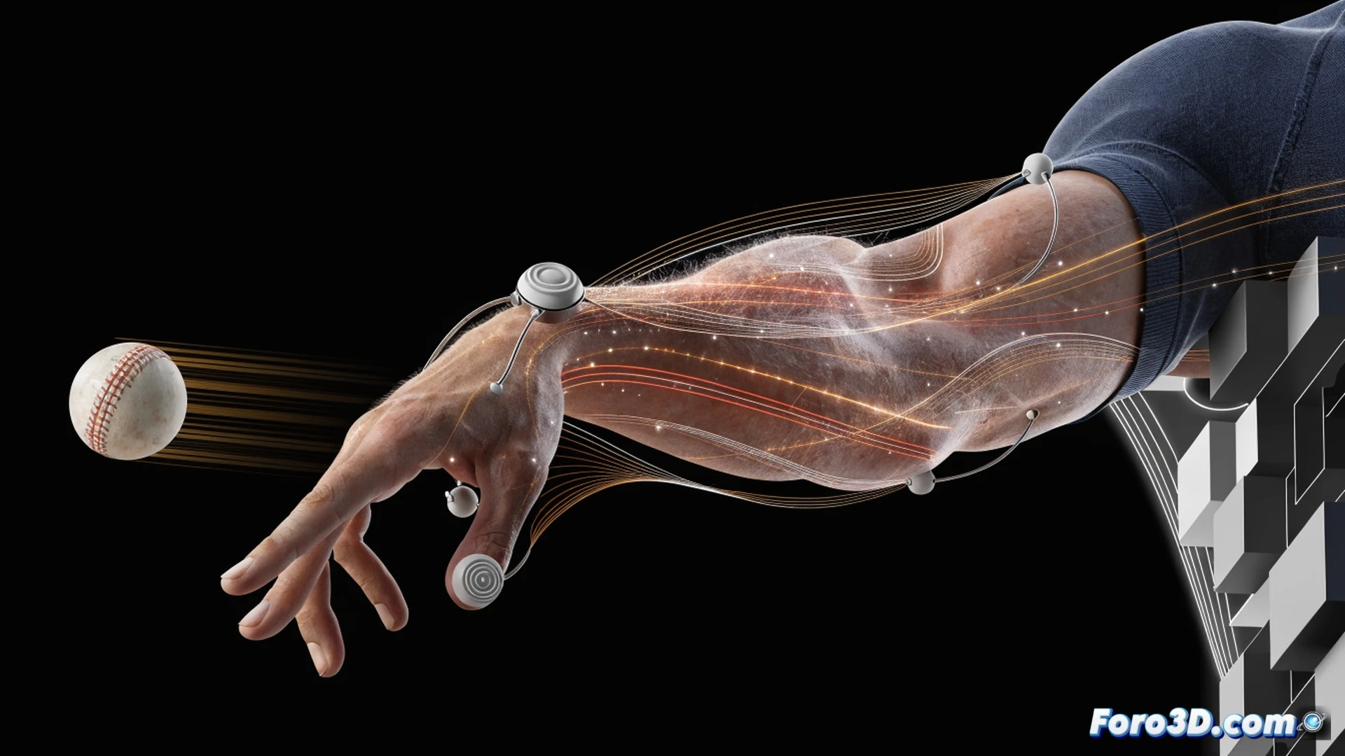 left-arm fast bowler Arshdeep Singh in mid-delivery stride, high-speed camera freeze-frame capturing ball release point at extreme angle, biomechanical overlay showing shoulder rotation and wrist snap with glowing trajectory lines, 3D wireframe skeleton highlighting joint angles and torque vectors, seam position with spin axis arrows, cricket pitch with stumps in background, dark studio lighting, photorealistic sports science visualization, particle effects around ball showing swing dynamics, ultra-detailed muscle and tendon definition, cinematic technical illustration