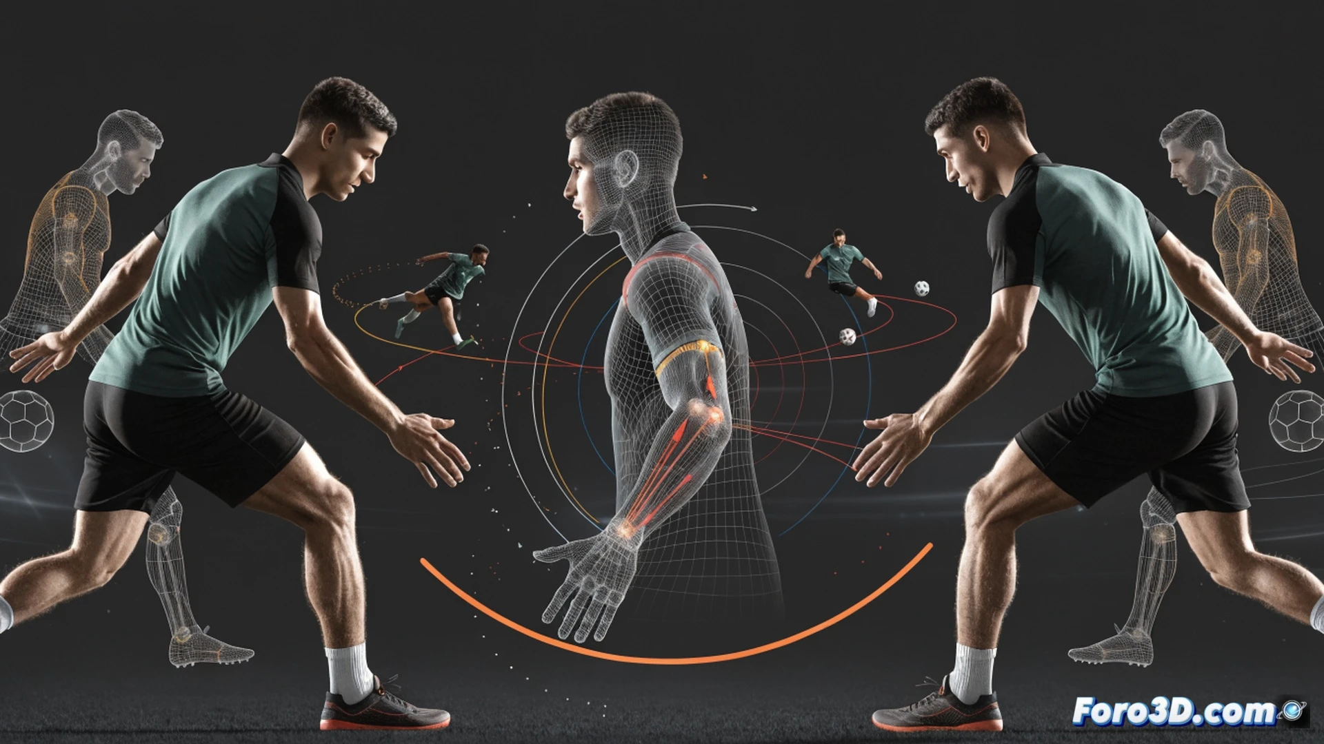 Ibrahim Zadran batting in 3D motion capture studio, hips rotating while back foot adjusts to variable bounce, wrist angle frozen at moment of impact, wireframe skeleton overlay showing joint trajectories, biomechanical analysis lines tracing hip rotation and wrist snap, cricket pitch with rough surface texture, realistic motion blur on bat swing, technical engineering visualization, dark studio background with soft rim lighting on player, ultra-detailed muscle and joint rendering, photorealistic sports science render