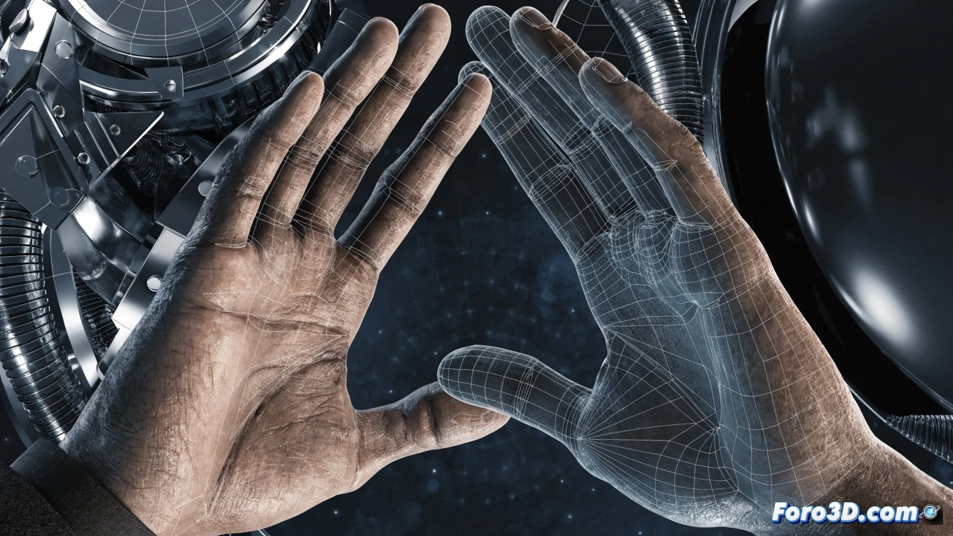 Biomechanical analysis of Kawhi Leonard hands gripping a basketball, 3D wireframe overlay showing finger joint angles and palm surface geometry, muscles and tendons highlighted in translucent red and blue, basketball surface deformation under pressure, motion capture markers on wrist and knuckles, technical engineering visualization, dark studio lighting with rim light on skin texture, glowing anatomical grid lines, photorealistic render with subsurface scattering, ultra-detailed skin pores and fingerprint ridges, cinematic depth of field