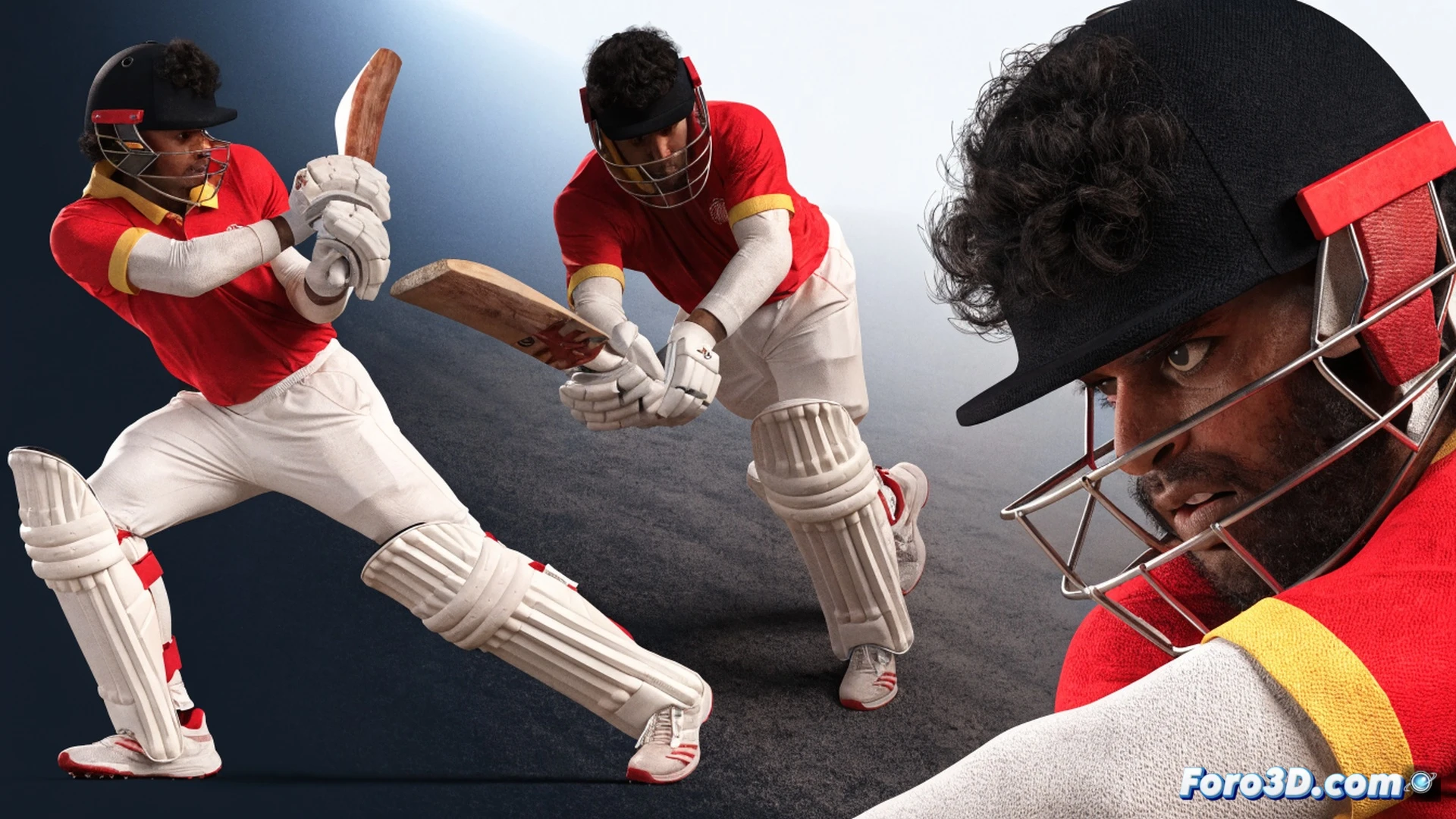 cricket batter Rishabh Pant mid-swing in a biomechanical 3D motion capture studio, multiple ghosted poses showing unorthodox weight transfer and bat angle, red skeletal wireframe overlays tracking joint rotations and hip torque, green trajectory lines from bat swing path, yellow force vectors from back foot pivot, blue 3D grid floor, high-speed cinematic lighting, photorealistic technical visualization, engineering simulation aesthetic, ultra-detailed muscle tension and grip analysis