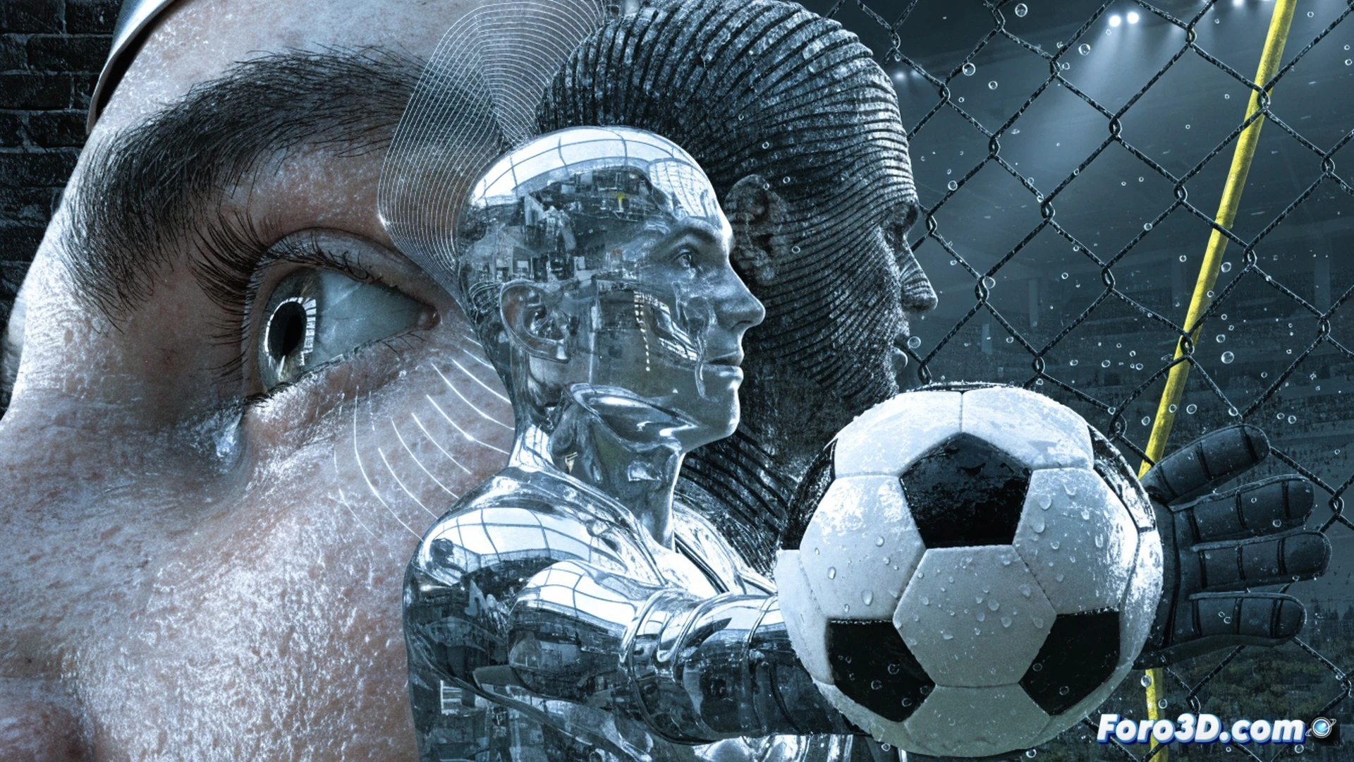 biomechanical 3D analysis of Iker Casillas diving save, motion capture skeleton showing leg extension and wrist flexion during low shot, green grid overlay on goalkeeper body, trajectory lines from ball to fingertips, red heatmap on gloves showing impact zone, virtual stadium background with blurred goalposts, cinematic technical illustration, photorealistic human anatomy with translucent skin layers, dynamic pose with mid-air stretch, soft LED studio lighting, ultra-detailed muscle fibers and joint angles, engineering visualization style