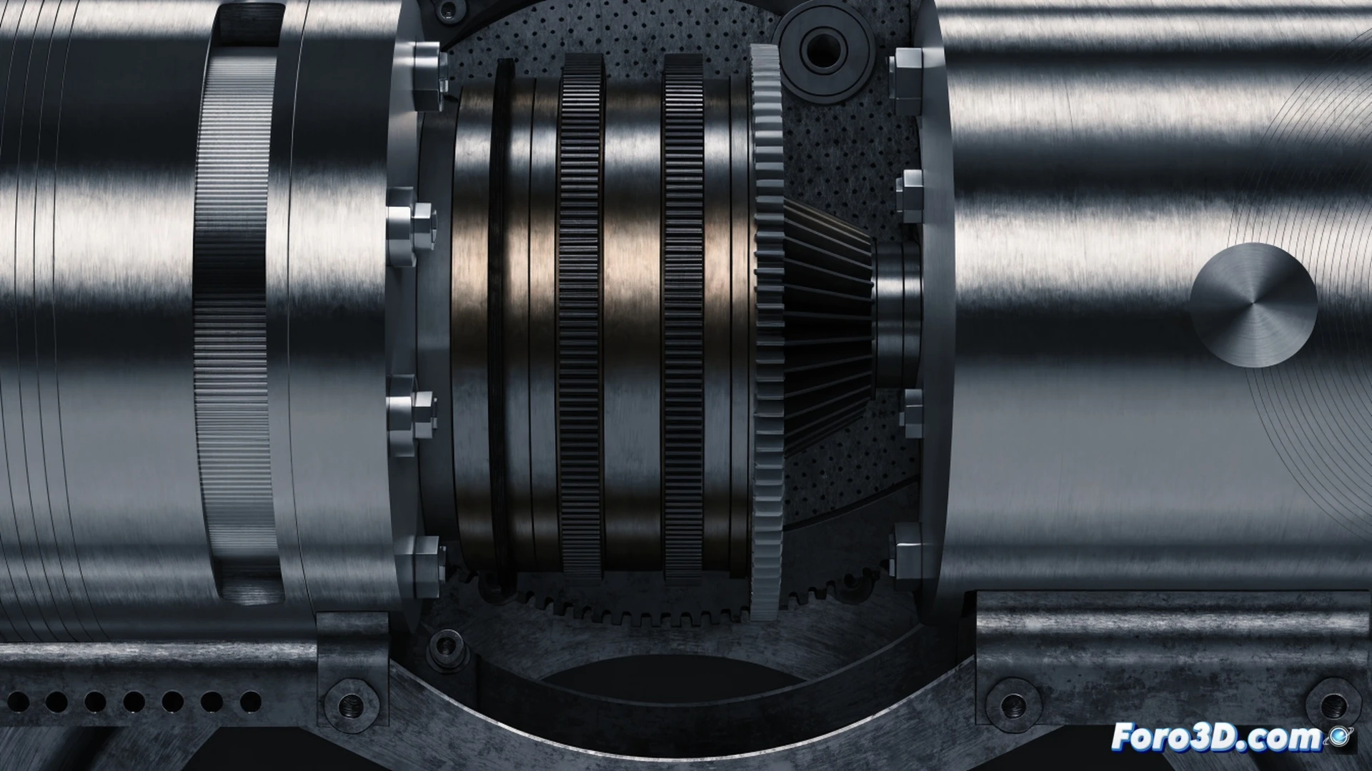 Servomotor de refinería seccionado mostrando el estator y rotor desgastados, ondas de vibración acústica concéntricas irradiando desde el eje central, análisis de frecuencias resonantes con gráficos de Ansys superpuestos como líneas espectrales brillantes, micro-vibraciones deformando los devanados de cobre, ingeniería mecánica detallada, estilo visual de ilustración técnica cinematográfica, iluminación industrial dramática, texturas metálicas realistas, fondo oscuro con reflejos anaranjados de refinería, render fotorrealista de alta definición