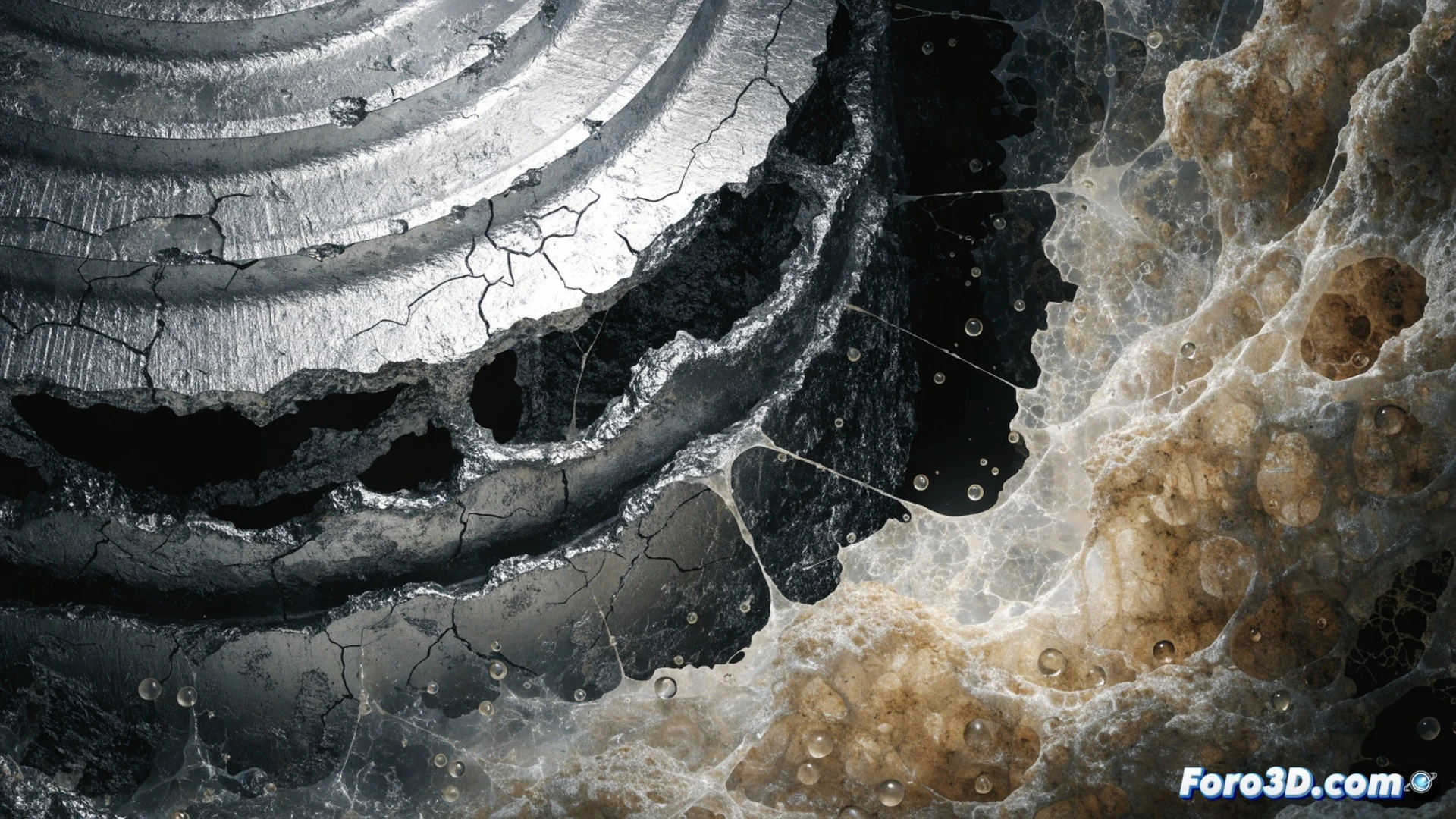 válvula de reactor industrial seccionada mostrando microfisuras ramificadas en la superficie metálica interna, ácido corrosivo verde-amarillento fluyendo a través de las grietas durante el análisis de fatiga química, modelo 3D de SolidWorks superpuesto con mapa de tensiones en colores cálidos, mientras GOM Inspect escanea la geometría deformada con haz de luz azul, ingeniero técnico señalando la zona crítica en pantalla, estilo cinematic engineering visualization, iluminación dramática de laboratorio, superficies metálicas corroídas con textura rugosa, fondo oscuro con reflejos especulares