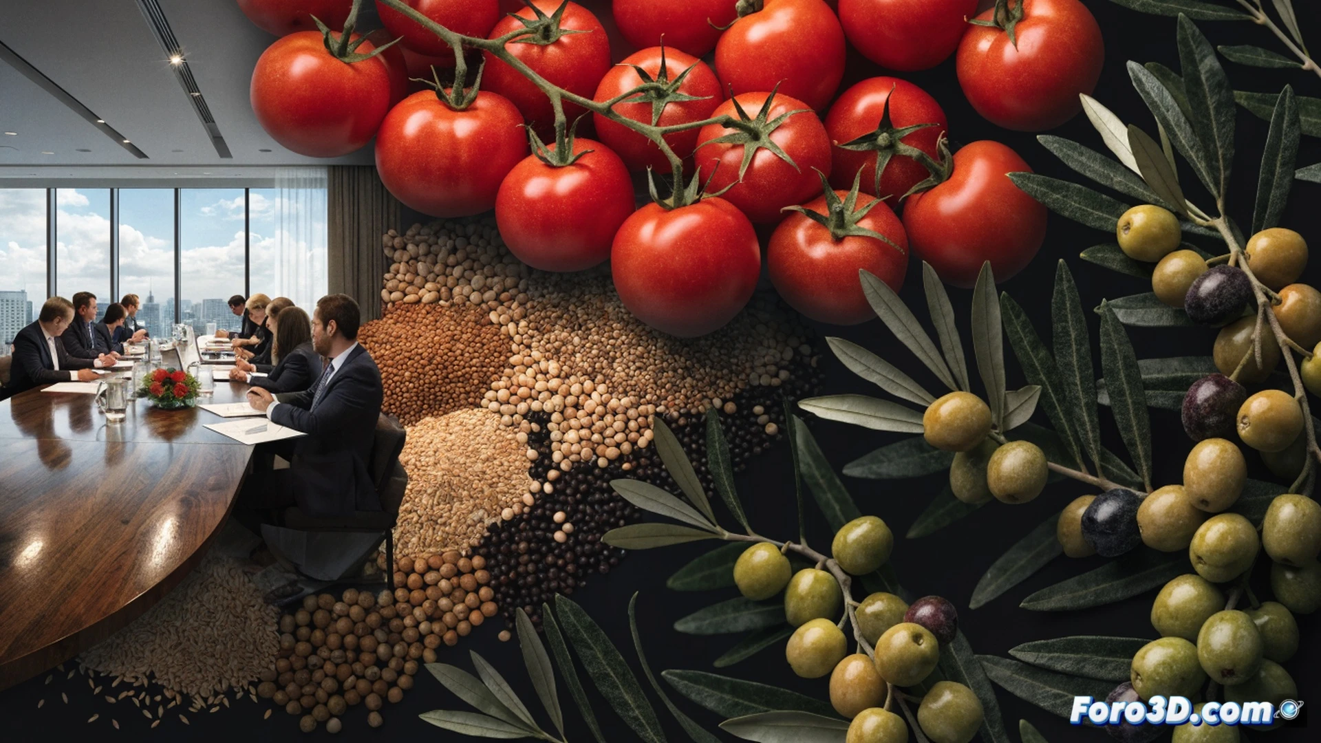 agricultural cooperative boardroom meeting, seven new directors standing around a digital table with holographic market data displays, farmers shaking hands while gesturing towards sustainable crop production charts, technical agronomy tablets showing supply chain optimization, cinematic photorealistic style, warm natural lighting from large windows overlooking wheat fields, modern glass-walled office, detailed business attire with agricultural motifs, interactive screens displaying regional price stability graphs, collaborative decision-making atmosphere, ultra-realistic textures on wood and metal surfaces