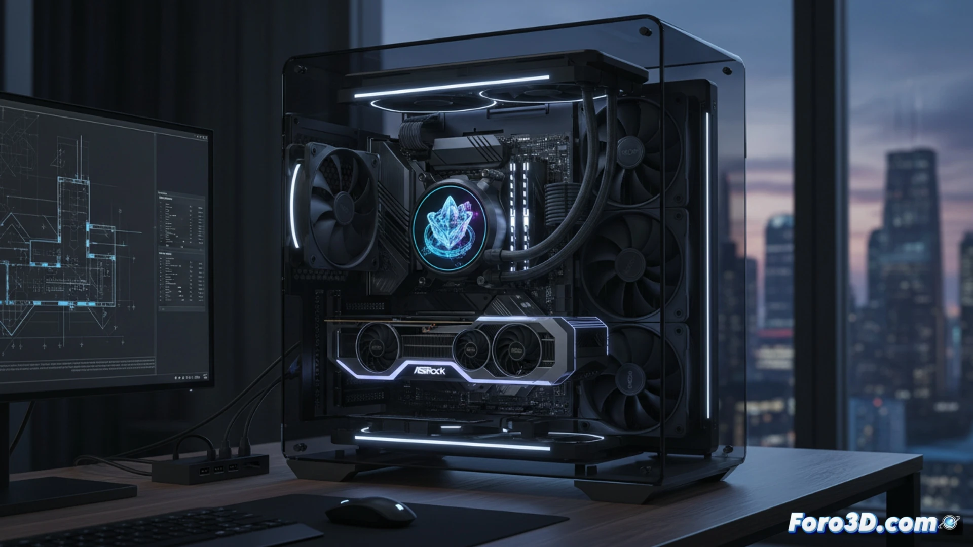 Sistema de refrigeración líquida AIO 360mm ASRock con pantalla LCD 3D y puertos para periféricos