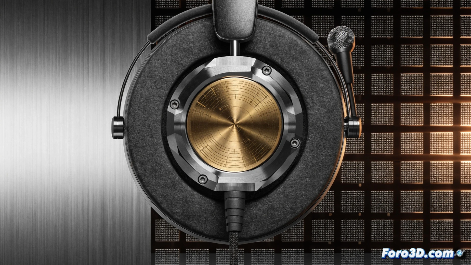 Premium gaming headset resting on a glass desk, side-by-side with a digital audio spectrum analyzer display showing crisp frequency curves, a gloved hand adjusting the headband tension while a visible weight scale indicator floats nearby, cinematic technical illustration, matte black magnesium frame with memory foam ear cups, soft studio monitor lighting with cool blue LED accents, photorealistic engineering visualization, subtle motion blur on the adjusting hand, high-end audio component details like planar magnetic driver cutaway visible through a transparent panel, dust particles suspended in the dramatic side light