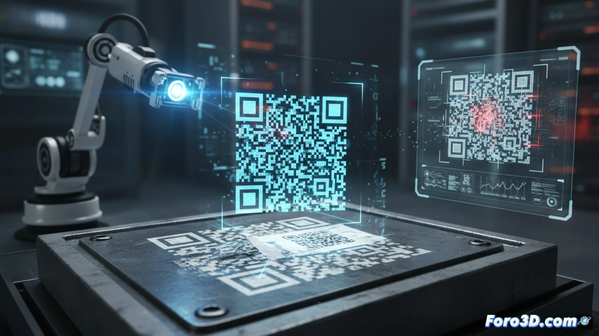 Código QR manipulado con pegatina sobre fondo de auditoría de seguridad digital y física