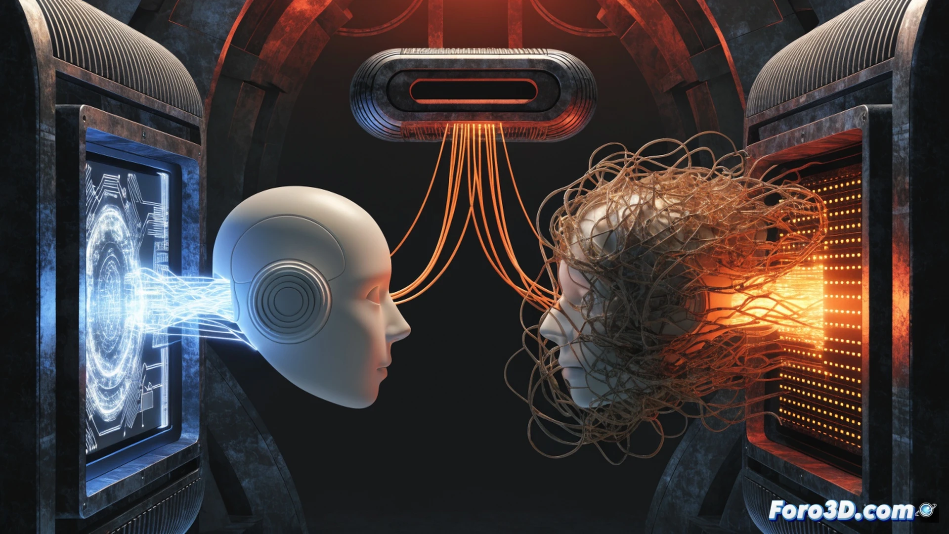 Cinematic photorealistic scene of a web browser window morphing into a digital trap, a glowing spider-like code tendril emerging from a malicious webpage to snatch control of a transparent AI agent icon on a laptop screen, while a user's face is reflected in the screen, unaware, personal data folders and credit card icons swirling in a vortex toward the browser, dark blue and red neon lighting, ultra-detailed keyboard and circuit board visible, dramatic tension, high-contrast shadows, technical illustration style