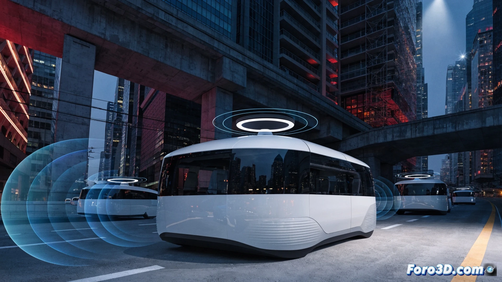 Baidu Apollo Go autonomous robotaxi navigating through dense urban traffic in a Chinese megacity at night, vehicle roof-mounted LiDAR sensor array emitting visible blue scanning beams while processing real-time 3D point cloud data, holographic route projection on windshield showing obstacle detection and path planning algorithms, surrounding cars and pedestrians blurred in motion, dashboard screen displaying HD map with dynamic traffic updates, cinematic engineering visualization, metallic body reflecting neon city lights, glowing sensor indicators, ultra-detailed mechanical components, photorealistic technical render