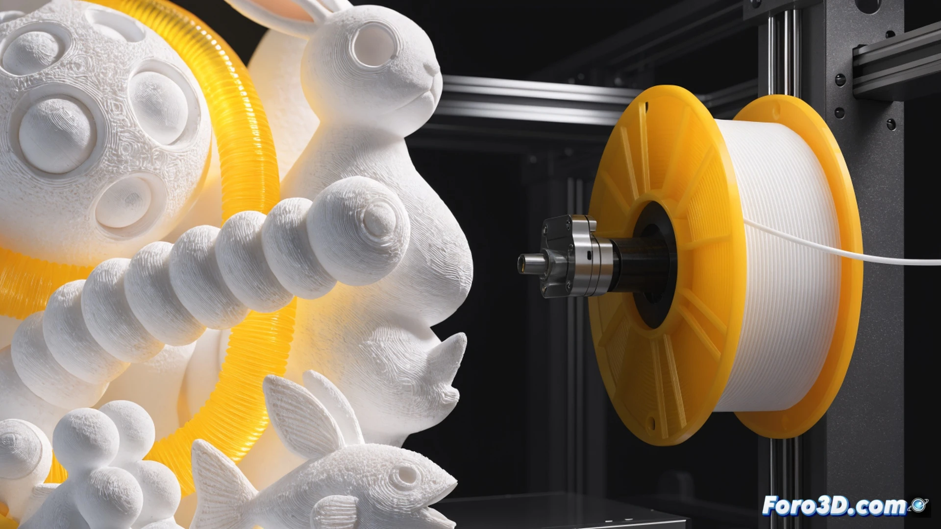 Bambu Lab PLA Pure filament spool mounted on a 3D printer, nozzle extruding a smooth layer onto a colorful toy block, steam and faint particle trails rising from the hotend, measuring device showing low VOC emissions, child hand safely picking up a finished toy, photorealistic home workshop scene, soft warm lighting, clean white background, technical illustration style, precise mechanical details, no text or labels in image