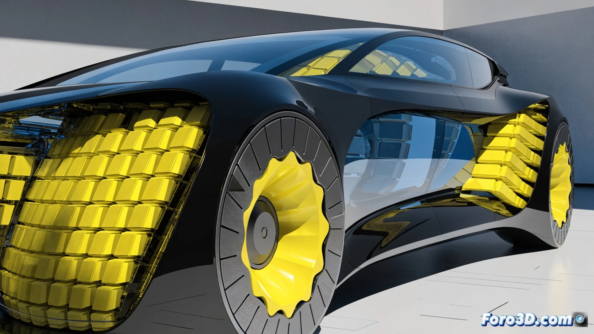 electric vehicle chassis with transparent battery pack integrated into exterior body panels, glowing lithium-ion cells arranged in geometric patterns, digital caliper measuring cell thickness during assembly, robotic arm welding busbars onto battery terminals, cinematic engineering visualization, cool blue LED strips illuminating internal cell structure, carbon fiber frame with copper cooling channels visible, photorealistic technical render, dramatic workshop lighting casting sharp shadows on metallic surfaces, depth of field focusing on cell array while assembly tools blur in background