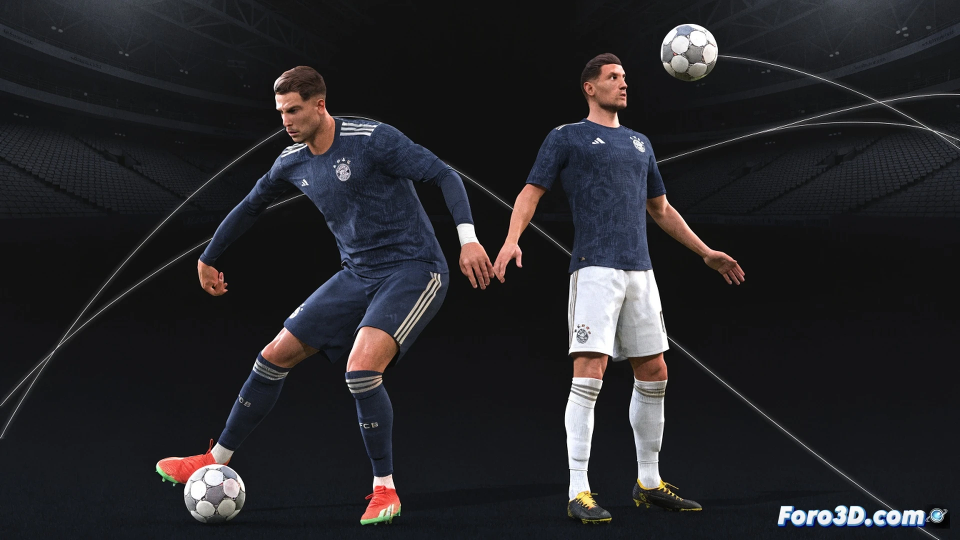 Benjamin Pavard midfield defensive rotation sequence, 3D motion capture skeleton overlaying player shape, tactical positioning heatmap on virtual football pitch, biomechanical analysis of powerful right-foot shooting motion, ball strike impact showing kinetic force lines, photorealistic sports science visualization, dark stadium background with volumetric spotlights, data overlay with vector movement paths, ultra-detailed muscle tension and joint angles, cinematic technical illustration